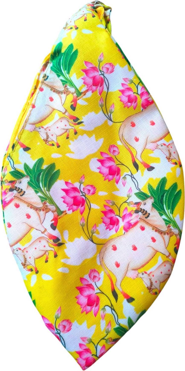 Ahaar Saar Cow Calf Yellow Jaap Mala Jholi Cotton -Gomukhi Jaap Jholi With Zipper Pocket Potli
