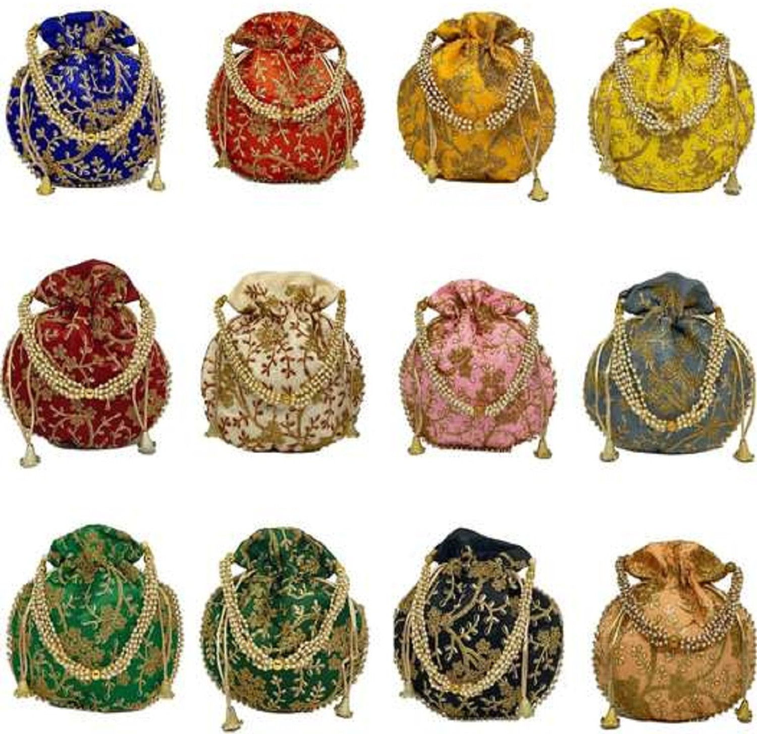 N A PURSE Women’s Embroidered Potli Bag with Pearl Handle – Ethnic Wedding & Party Clutch Potli