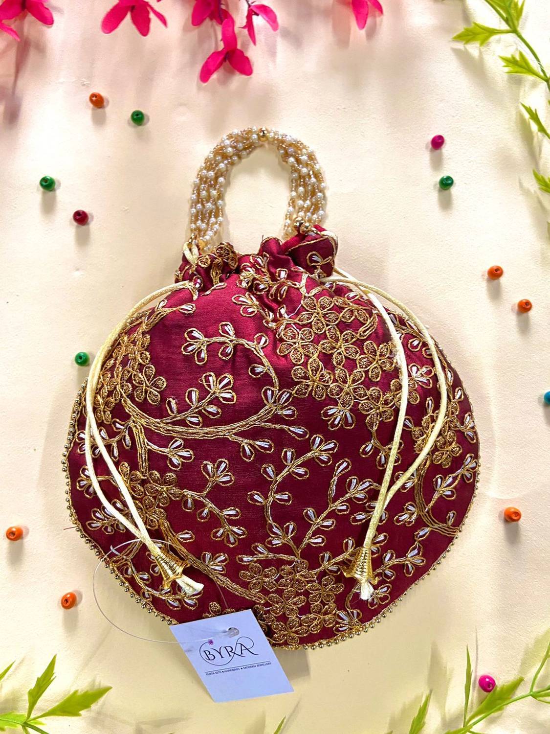 byra Women Embroidered Potli Pouch Bags for wedding party mehandi Haldi occasion Potli