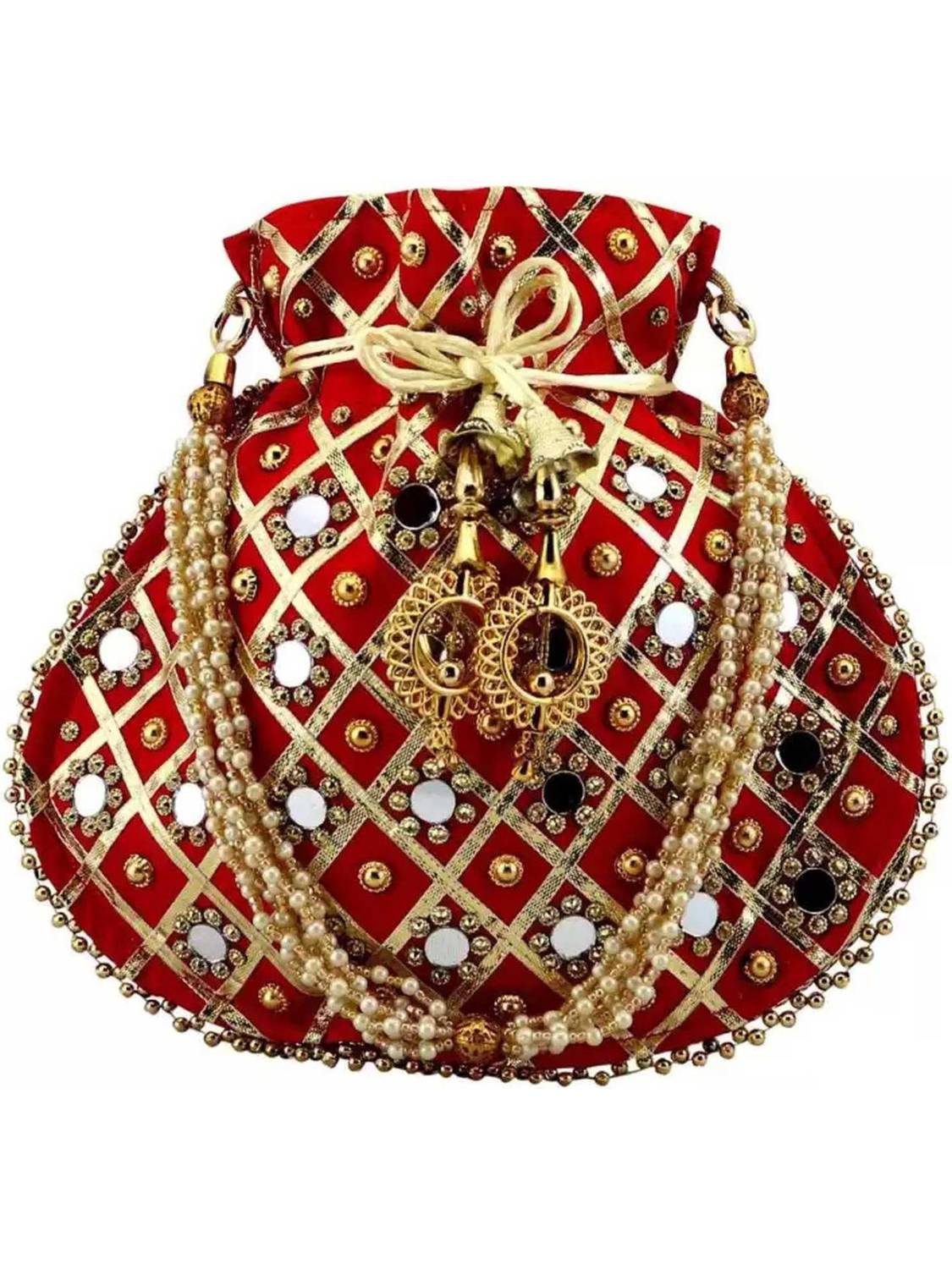 ACCESSORIZEME BH RED MIRROR MATKA POTLI Potli