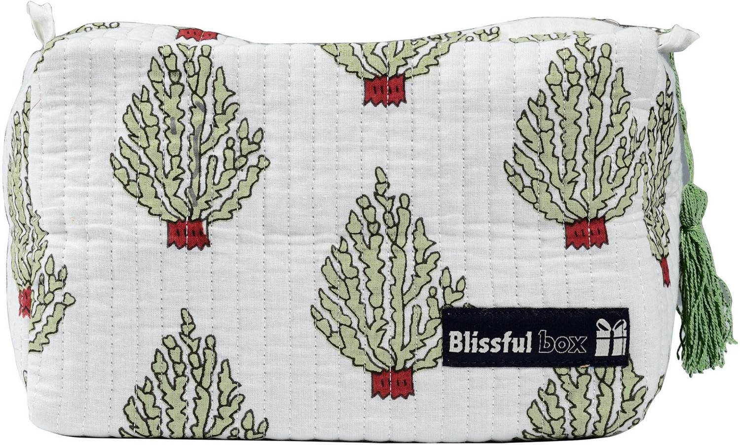 BlissfulBox Multipurpose Pouch – Cactus Print, Horizontal Design Cosmetic Bag