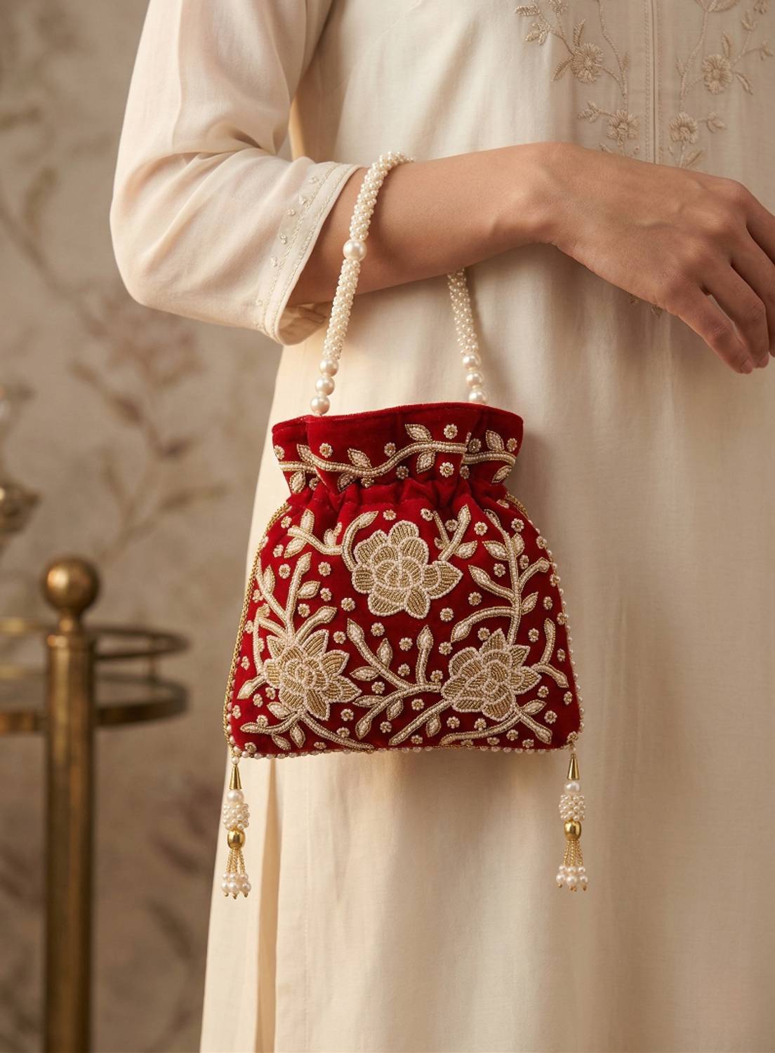 AHAANFitFlex Designer Velvet Potli Bag for Women Potli