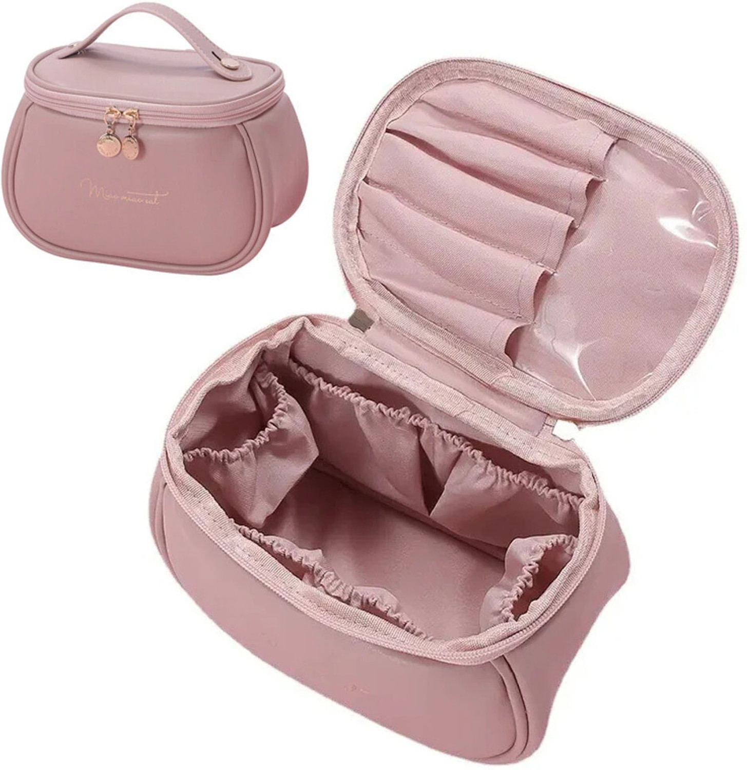 Image of Pinkmpire Waterproof Portable Large-Capacity PU Leather Canvas Cosmetic Makeup Bag Pouch Cosmetic Bag