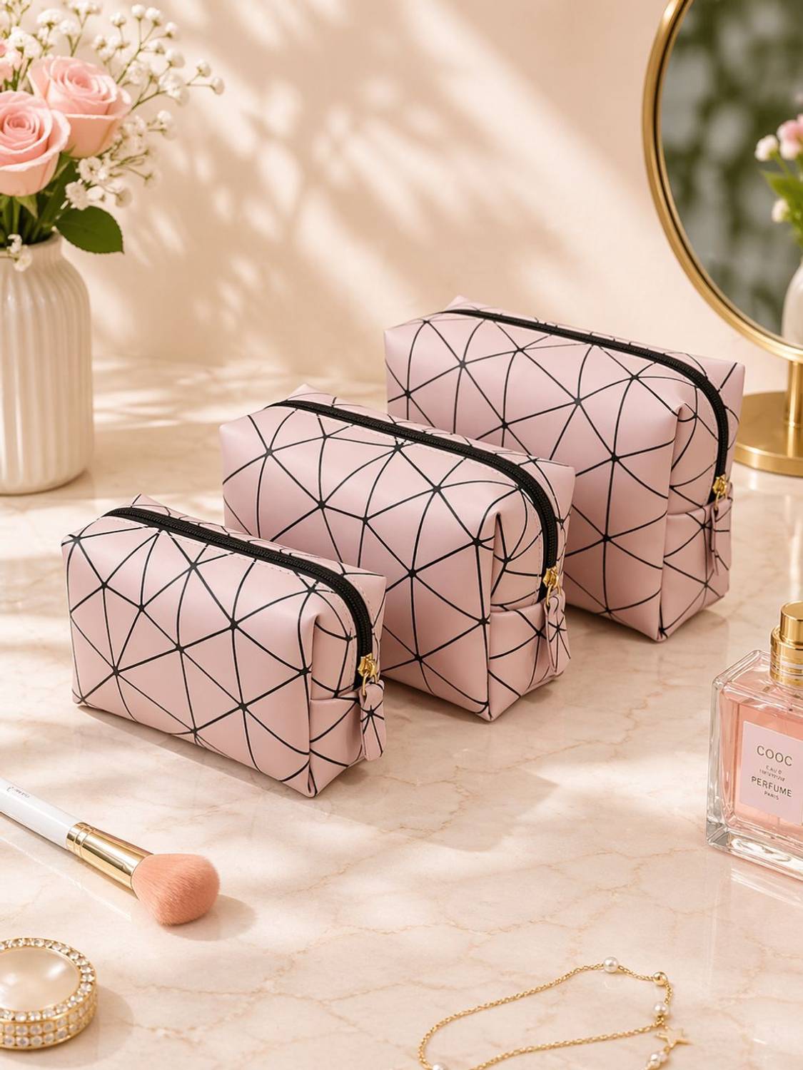 Ajabh 3-Piece Premium Cosmetic Pouch Set | Travel Makeup Organiser Pouch