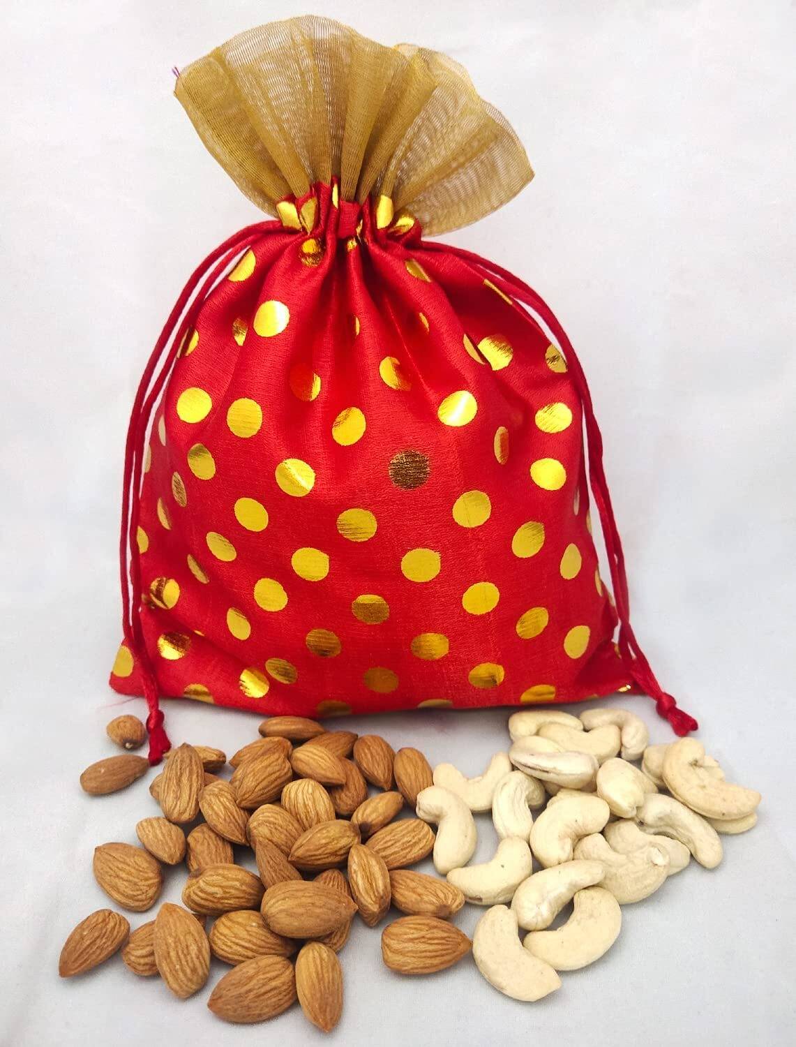 3A Featuretail Polka Dot Drawstring Bags Pouches Potli Dry Fruits/return gift 18 cm x 13 cm Potli