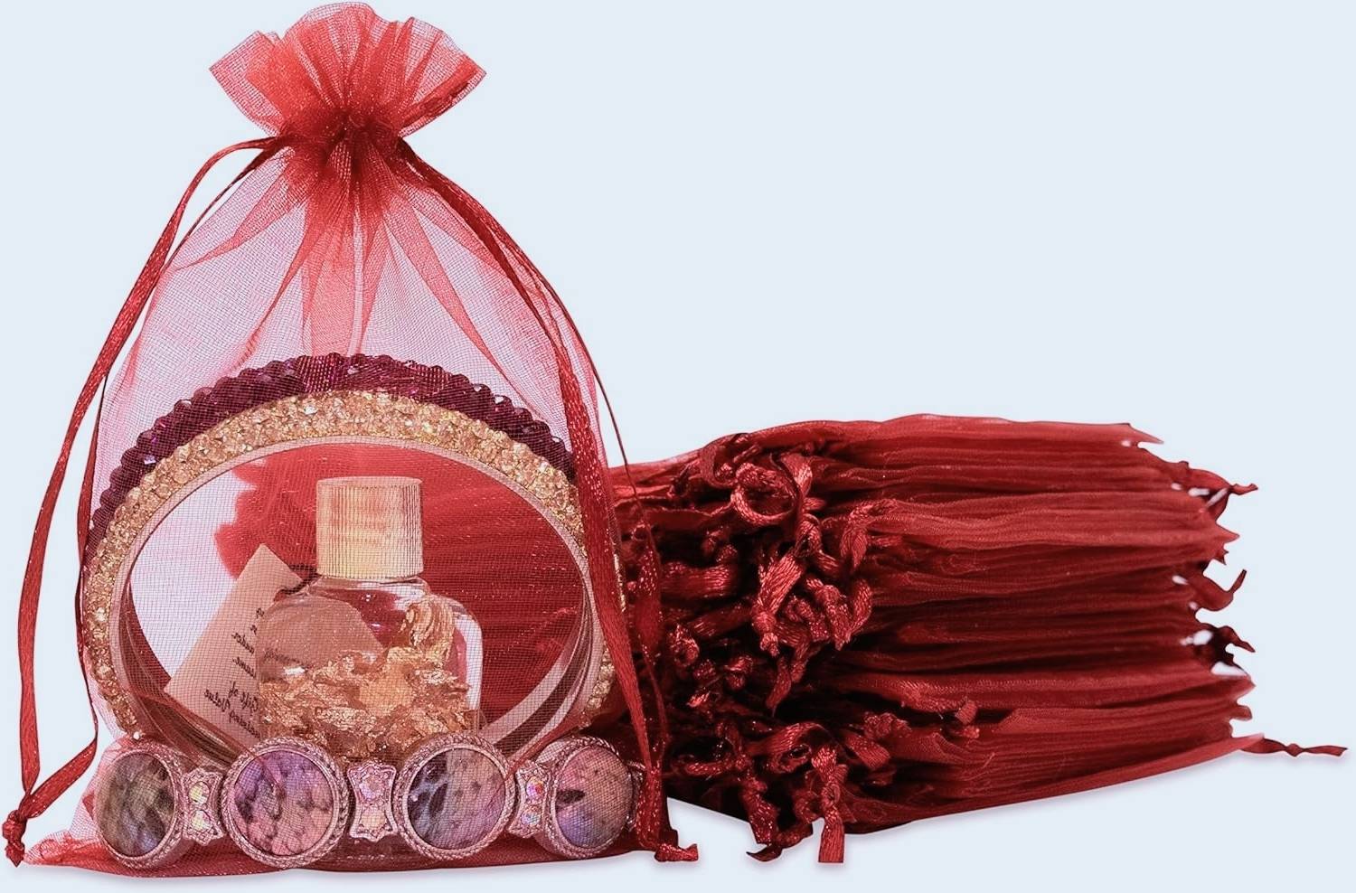 Brown Leaf Pack Of 24 Organza 9X7 CM Potli Bags Potli