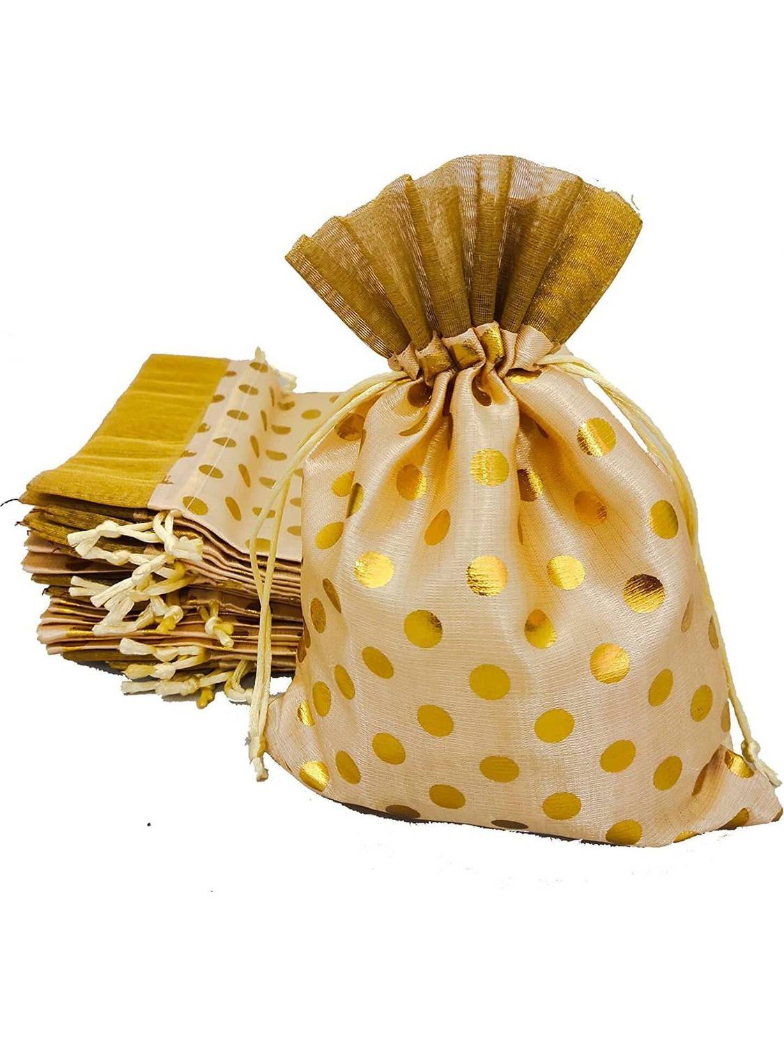 3A Featuretail 18 cm x 13 cm Polka Dot Drawstring Bags Pouches Potli for Gift/Jewelry Packaging Potli