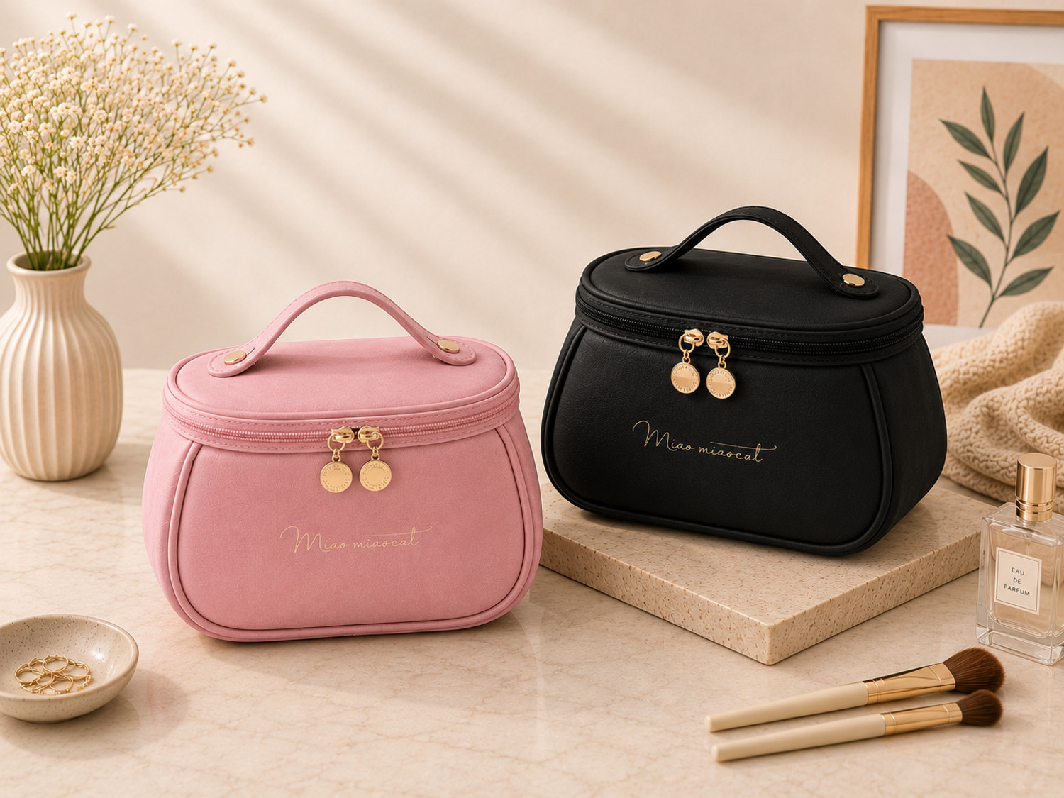 Image of heboo Makeup Bags Combo (Set of 2) | Travel Toiletry Organizer Makeup Bag for Women Cosmetic Bag