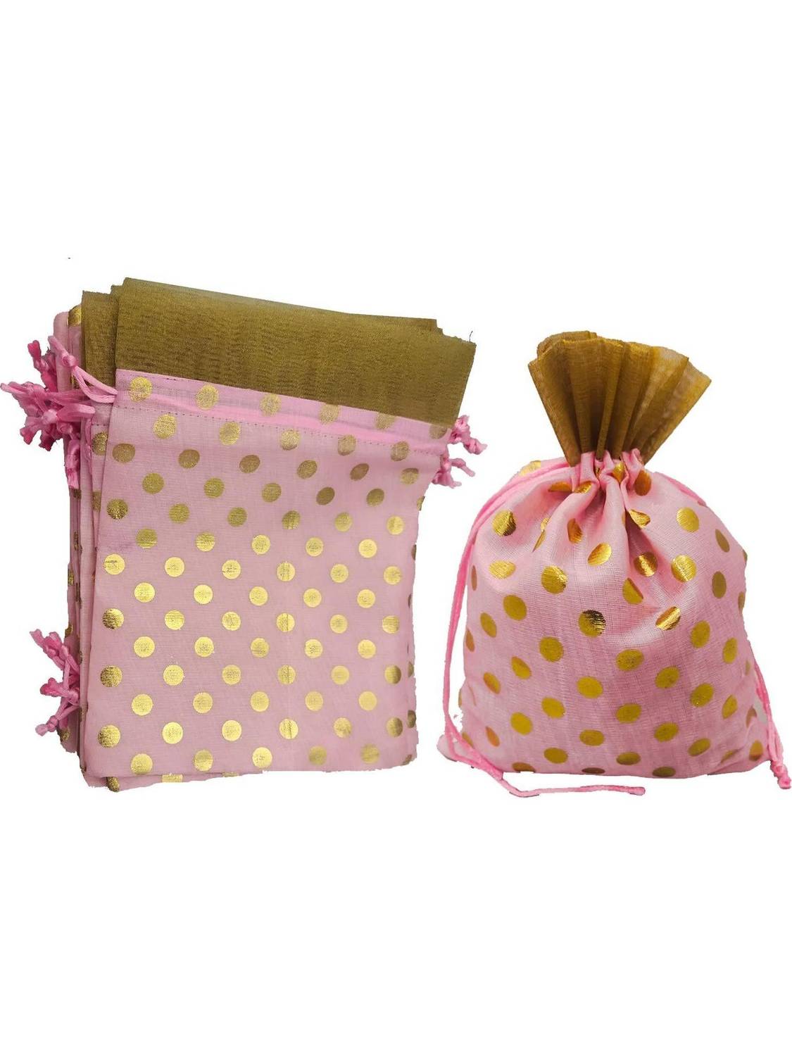 3A Featuretail 18 cm x 13 cm Polka Dot Drawstring Bags Pouches Potli Dry Fruits/return gift Potli