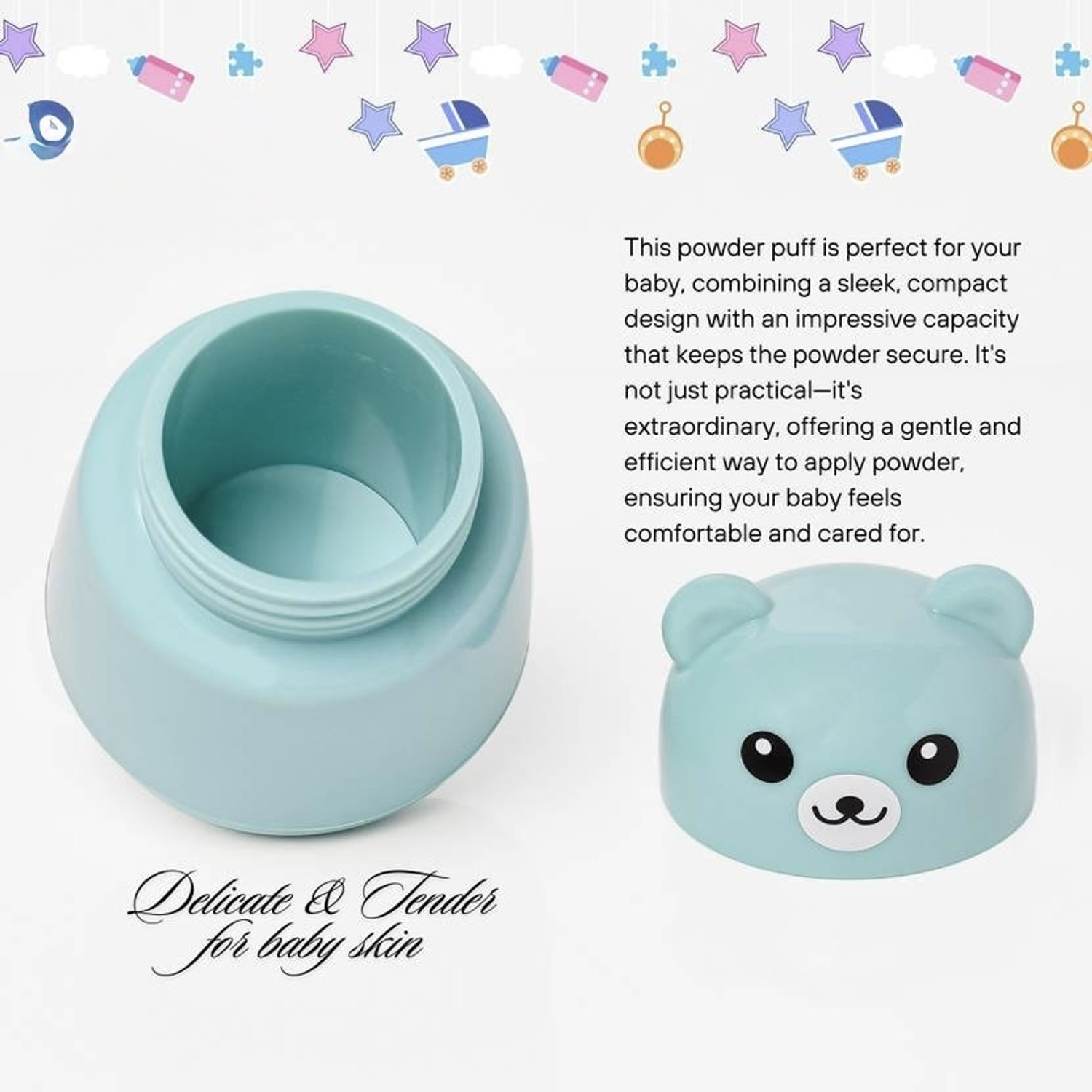 Image of CrazzyShopperz Portable Baby Powder Puff with Box Holder Container for Newborn & Kid (Blue)