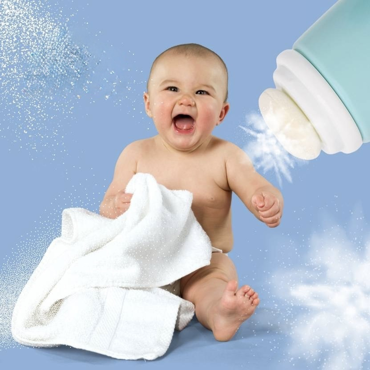 Image of CrazzyShopperz Portable Baby Powder Puff with Box Holder Container for Newborn & Kid (Blue)