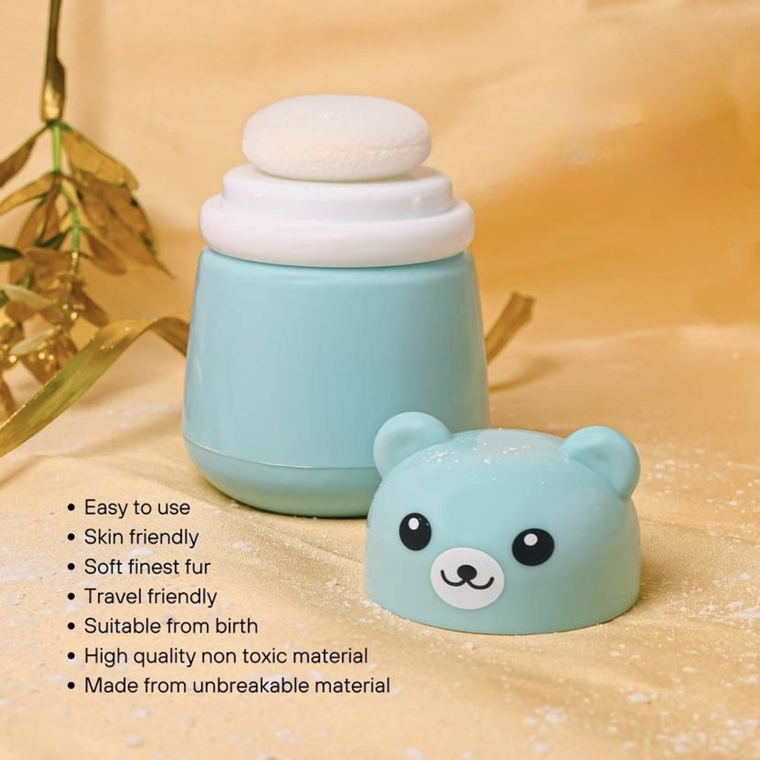 Image of CrazzyShopperz Portable Baby Powder Puff with Box Holder Container for Newborn & Kid (Blue)