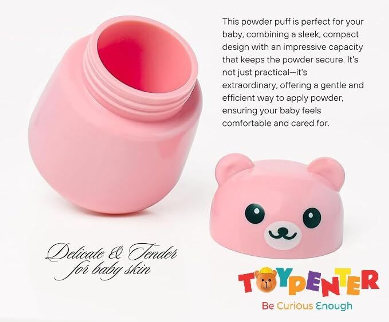 Image of S S Enterprises Baby Powder Puff Box with Soft Sponge | Cute Bear Design | Refillable