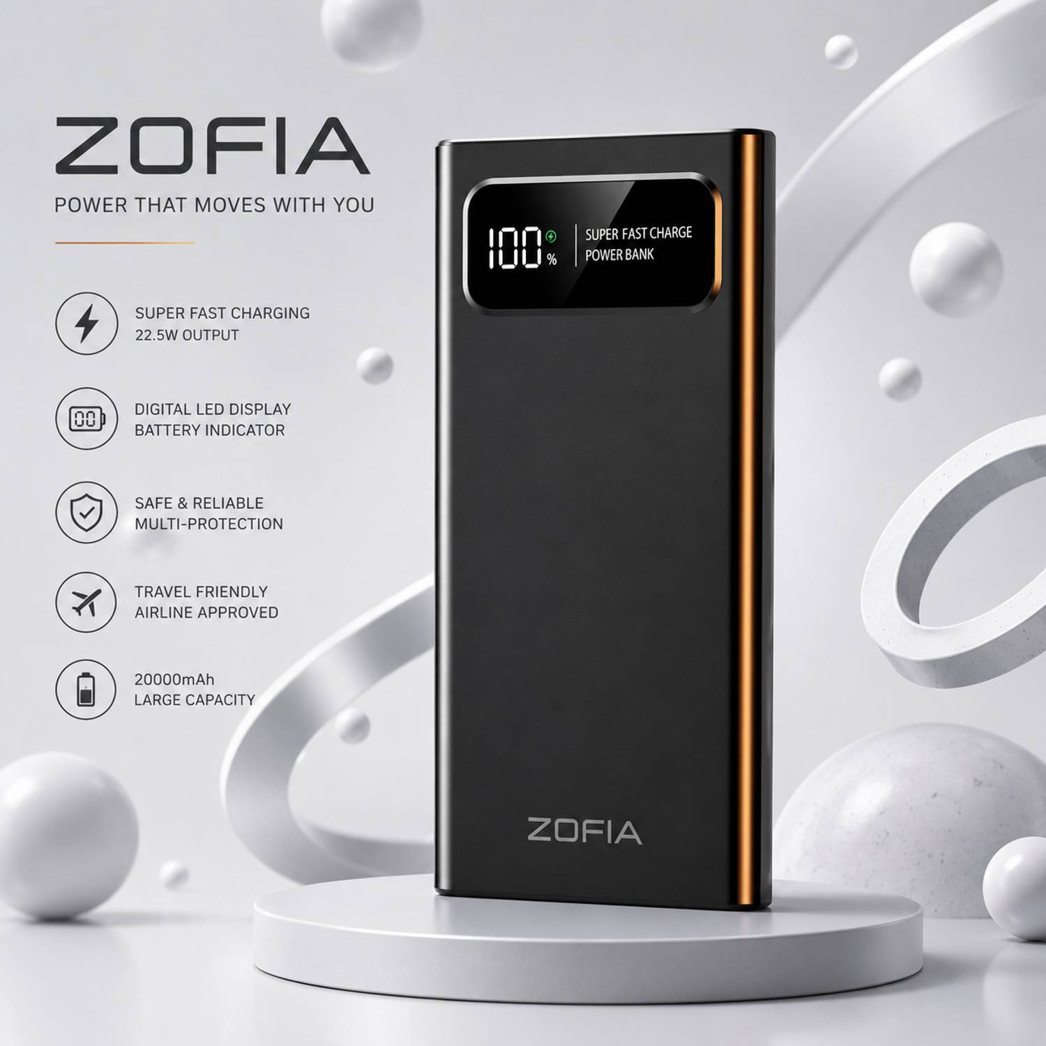 zofia 20000 mAh 66 W Compact Pocket Size Power Bank