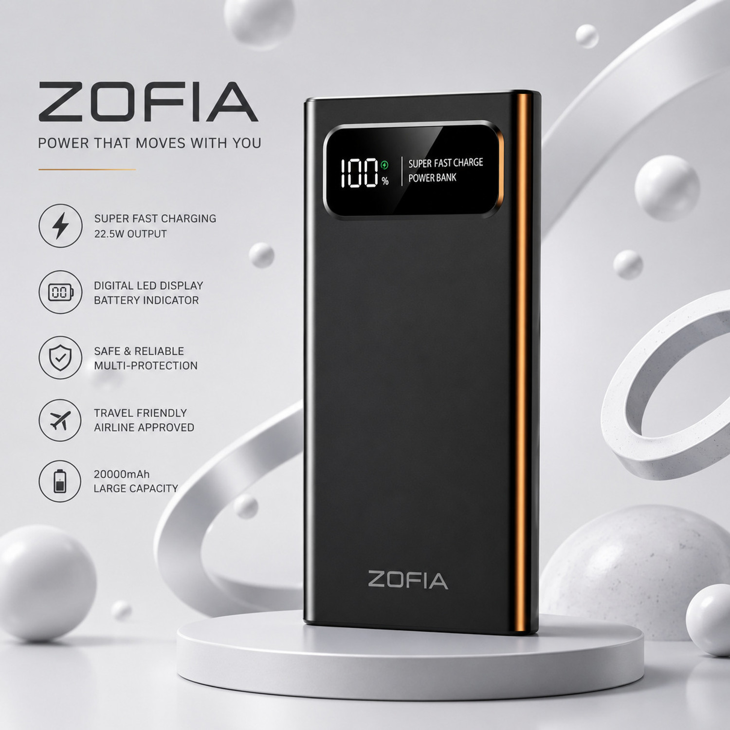 Image of zofia 20000 mAh 66 W Compact Pocket Size Power Bank
