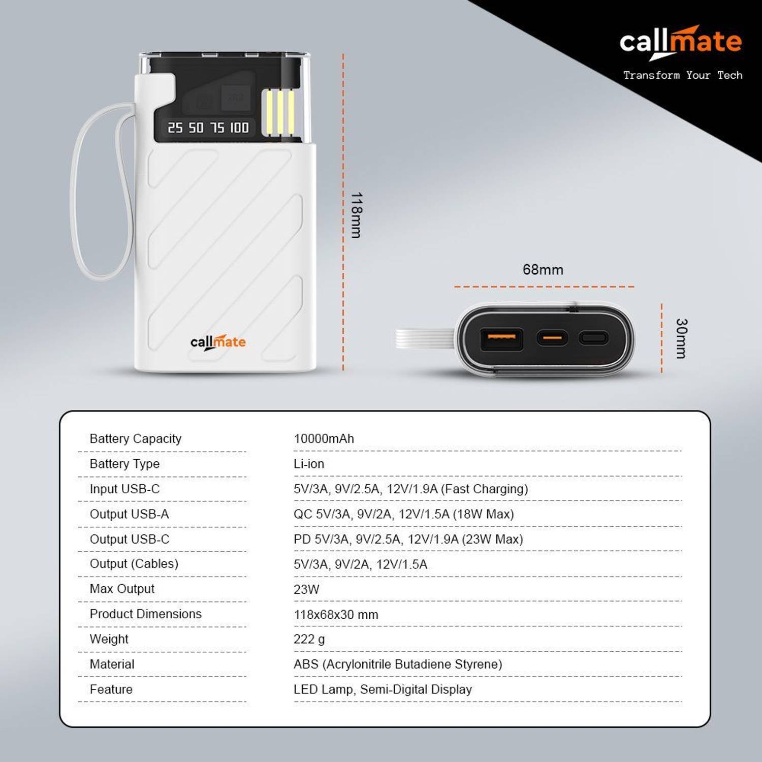 Callmate 10000 mAh 23 W Power Bank White - Image 5