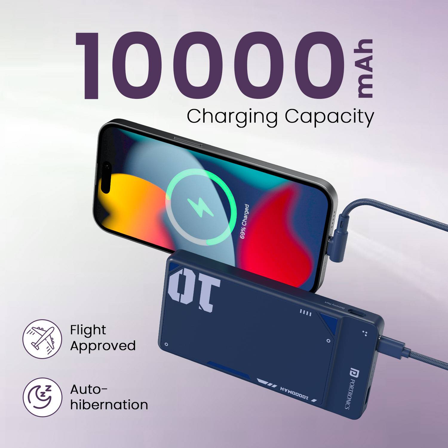 Portronics 10000 mAh 22.5W Compact Power Bank Blue - Image 2