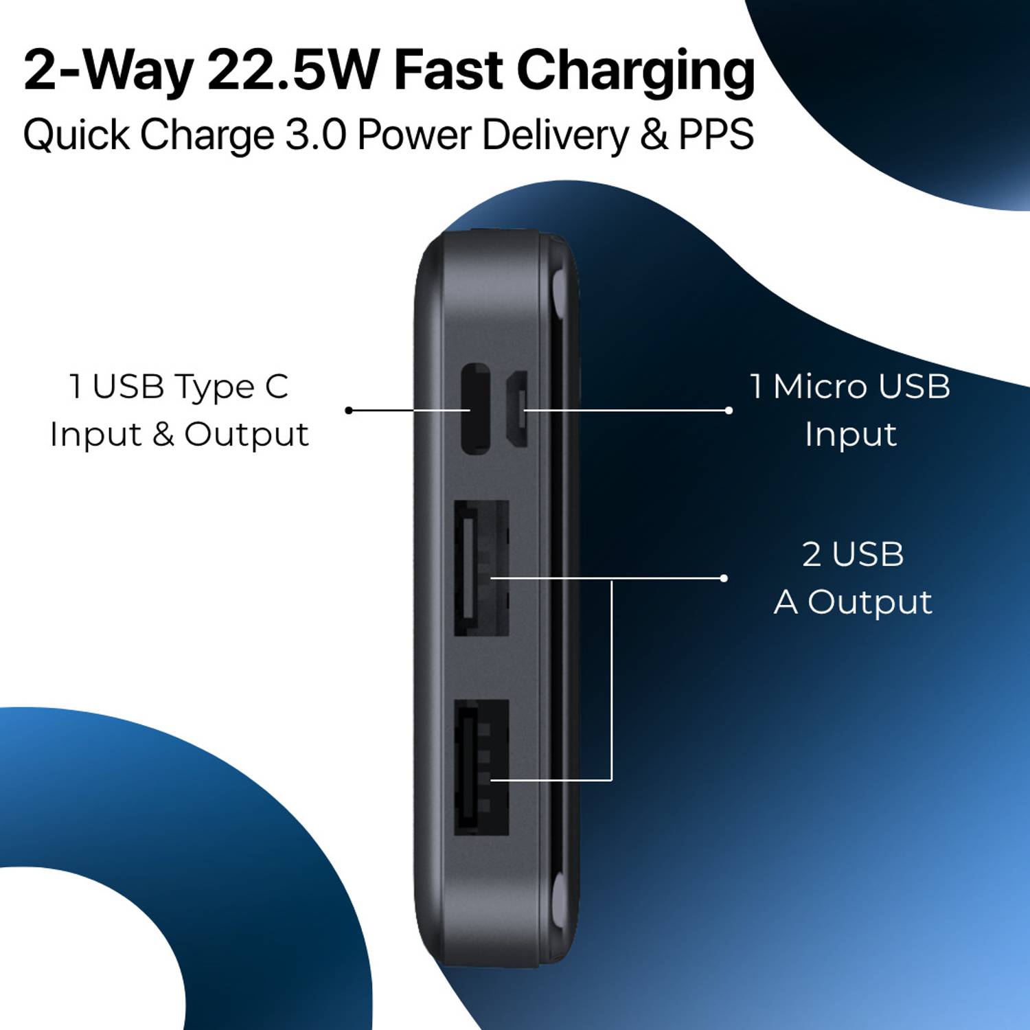 PARXEN 10000 mAh 22.5 W Slim Power Bank Black - Image 4