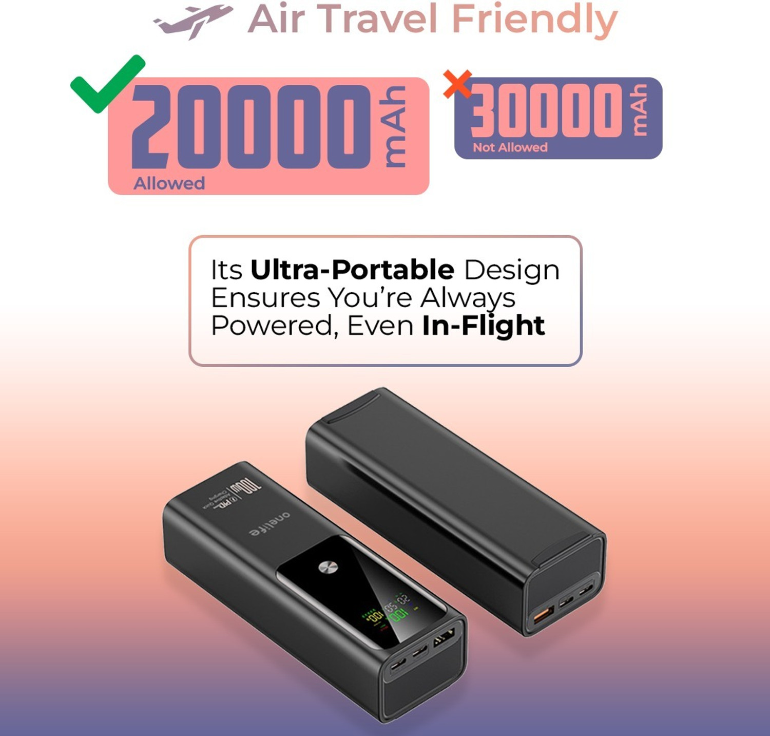 Image of OneLife 20000 mAh 100 W Compact Pocket Size Power Bank
