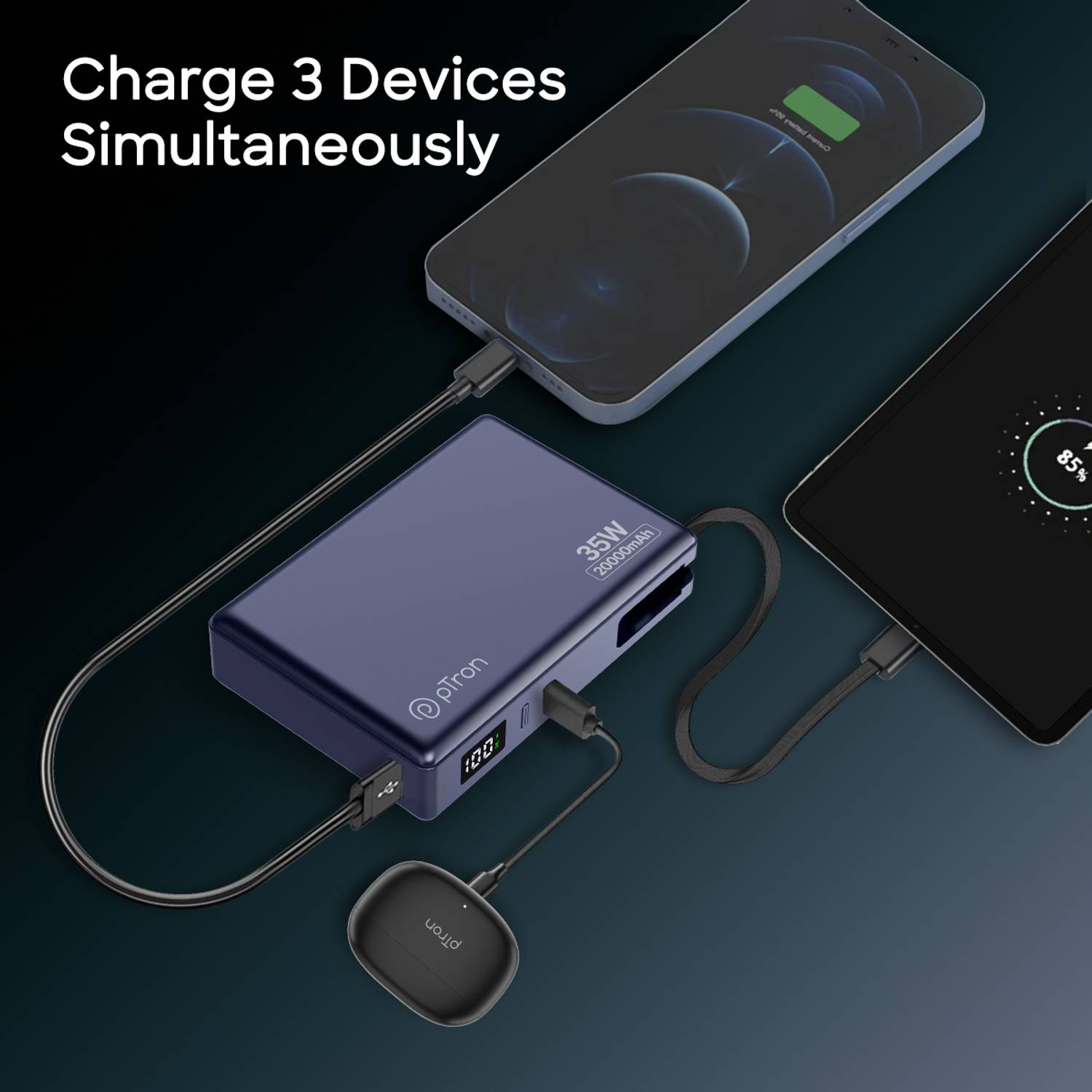 PTron 20000 mAh 35W Blue Power Bank - Image 5