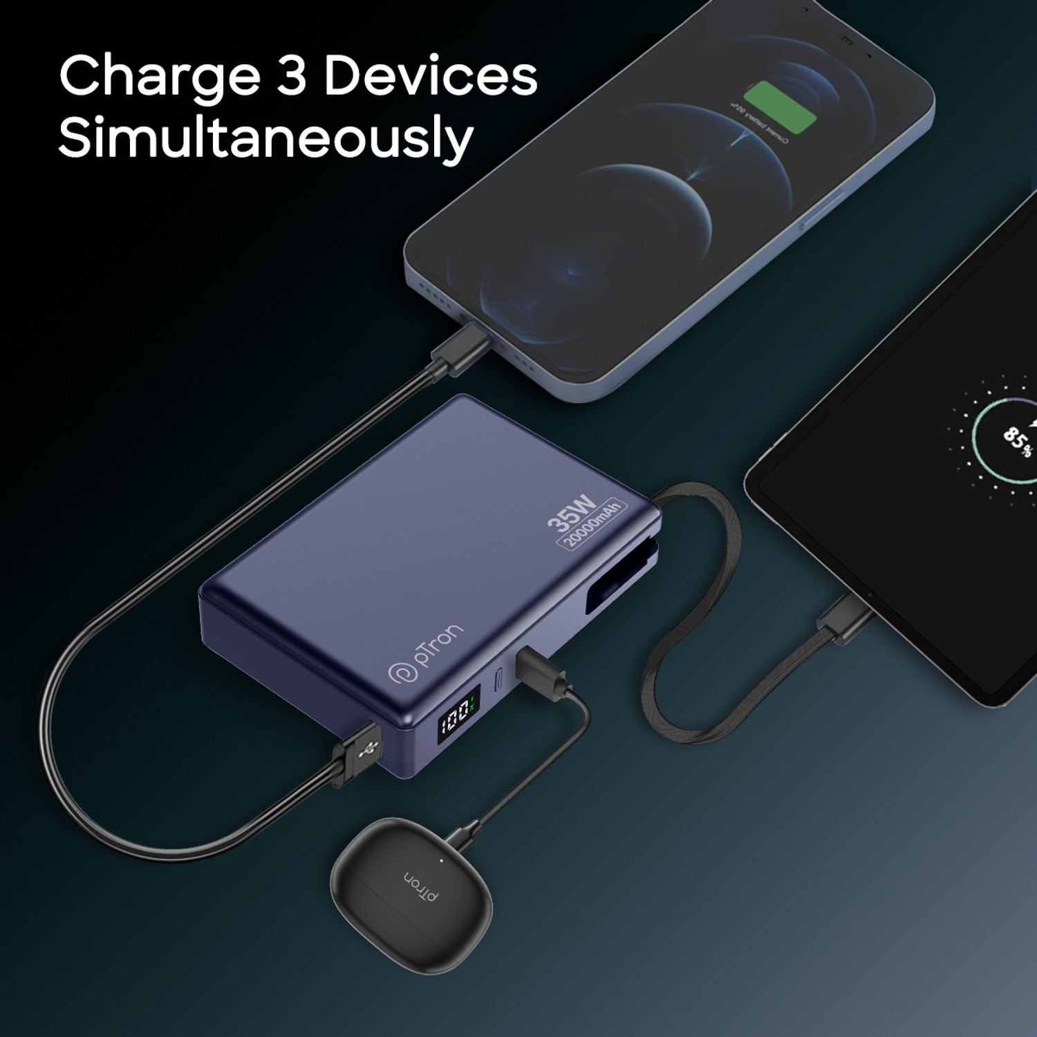 Image of PTron 20000 mAh 35 W Compact Pocket Size Power Bank