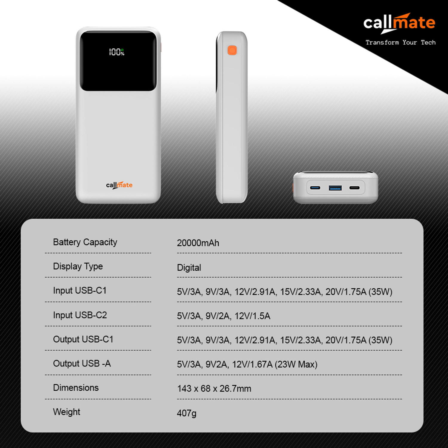 Image of Callmate 20000 mAh 35 W Power Bank