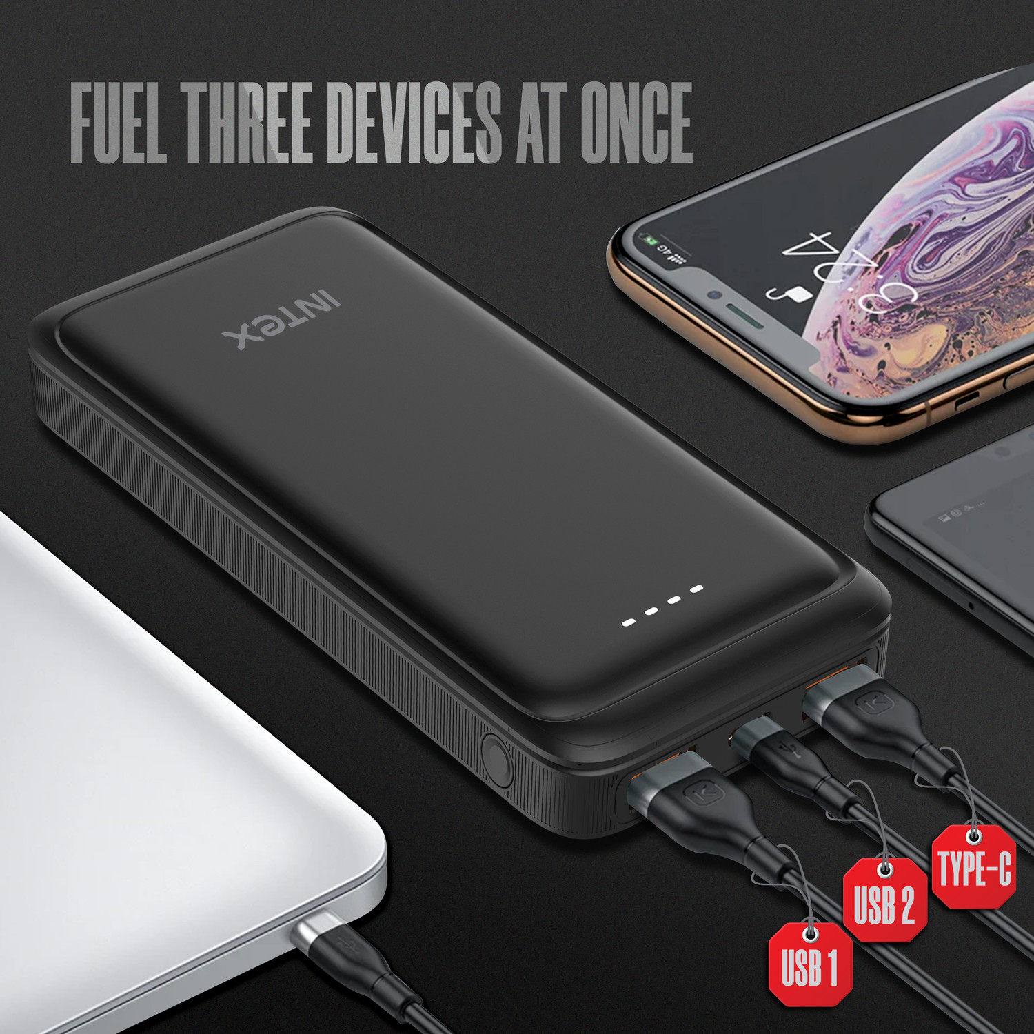 Image of Intex 10000 mAh 22 W Slim Pocket Size Power Bank (Smokey Black, Lithium Polymer, Fast Charging, Power Delivery 3.0, Quick Charge 3.0 for Mobile)