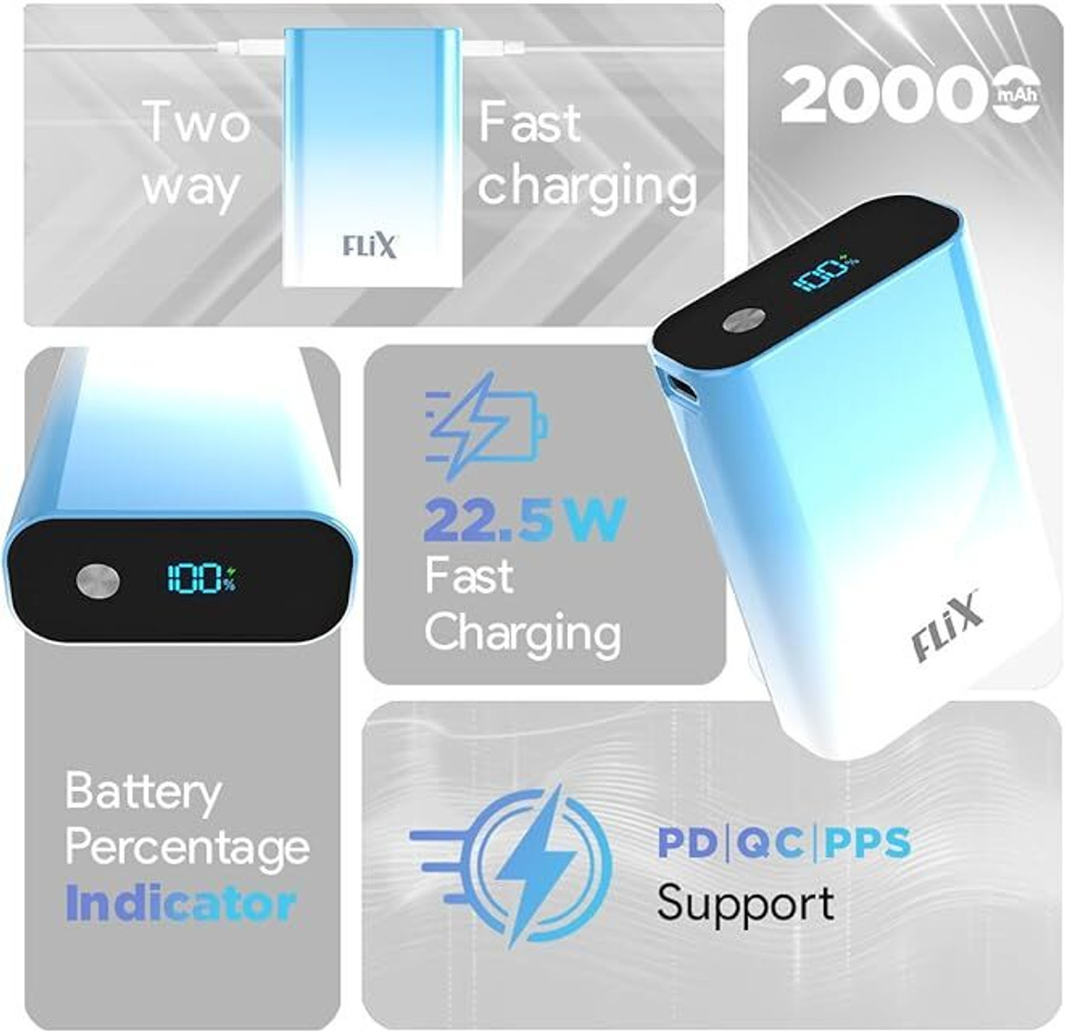 Image of flix 20000 mAh Compact Pocket Size Power Bank