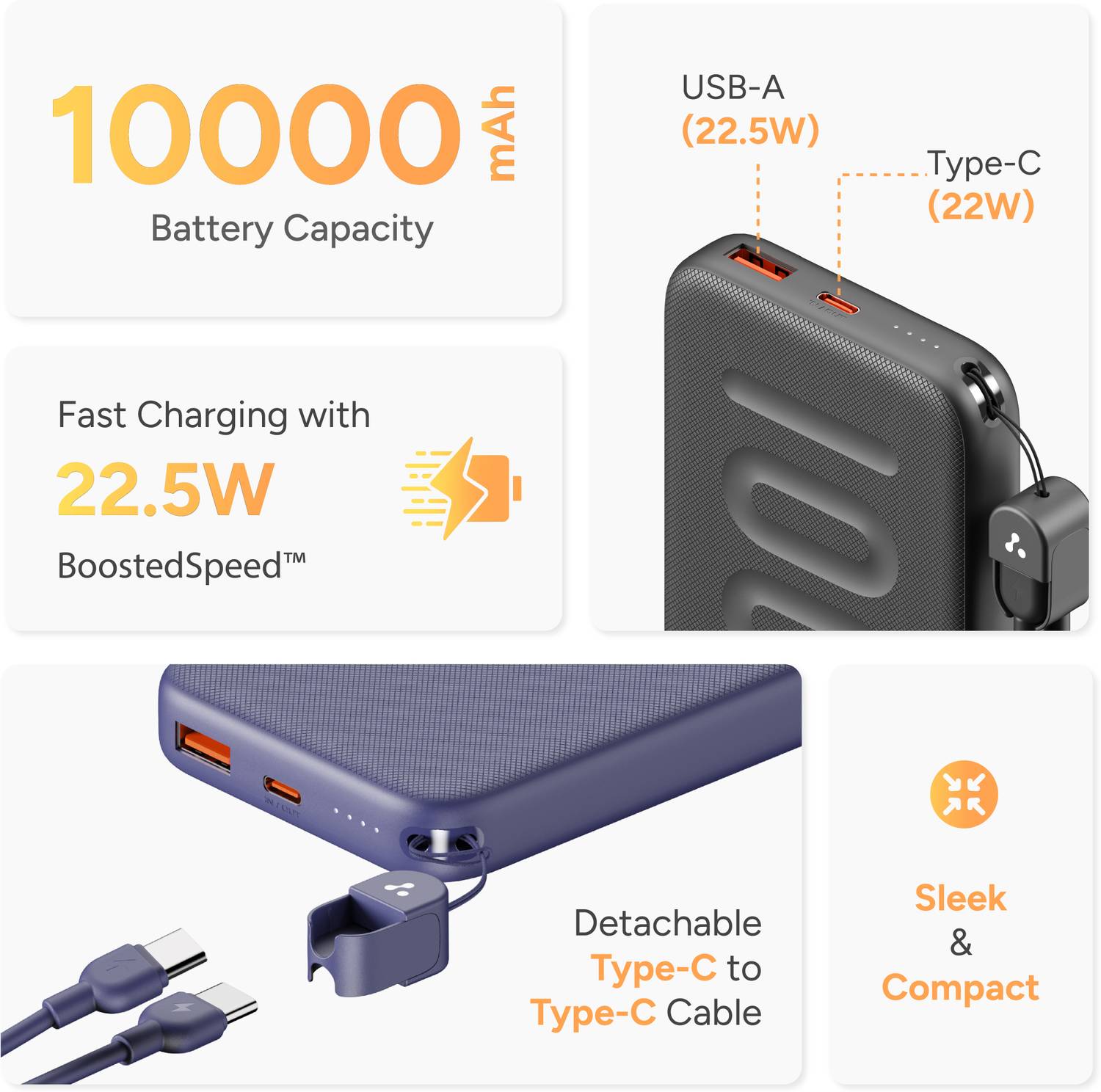 Ambrane 10000 mAh 22.5W Purple Power Bank - Image 2