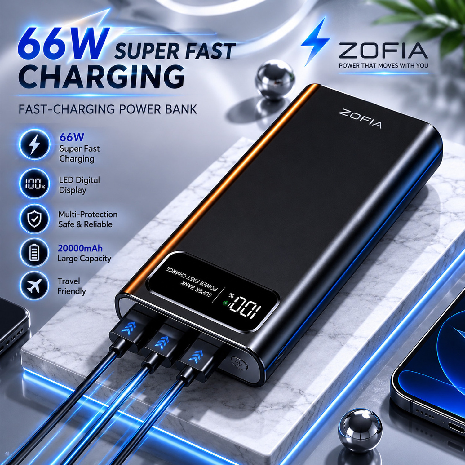 Image of zofia 20000 mAh 66 W Compact Pocket Size Power Bank