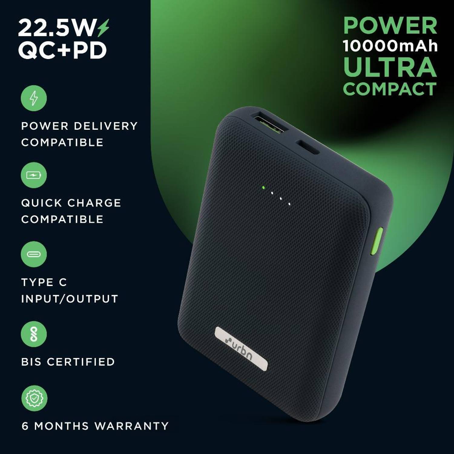 URBN 10000 mAh 22.5W Ultra Compact Power Bank - Image 2