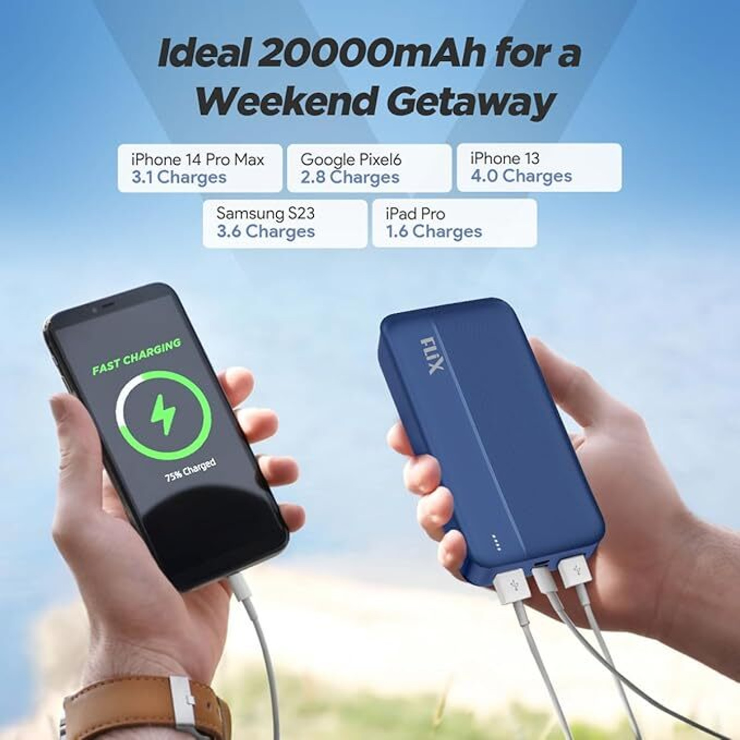 Image of flix 20000 mAh 2 W Compact Pocket Size Power Bank