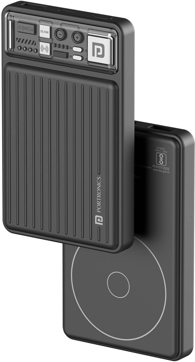 Portronics 10000 mAh 22.5 W Wireless Power Bank (Black, Lithium P