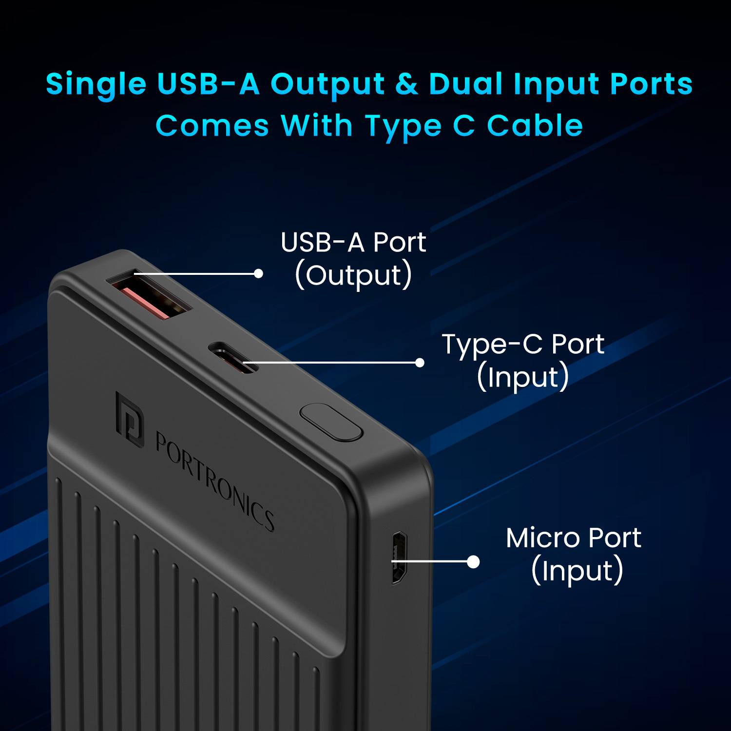Portronics 10000 mAh 12W Slim Power Bank Black - Image 3