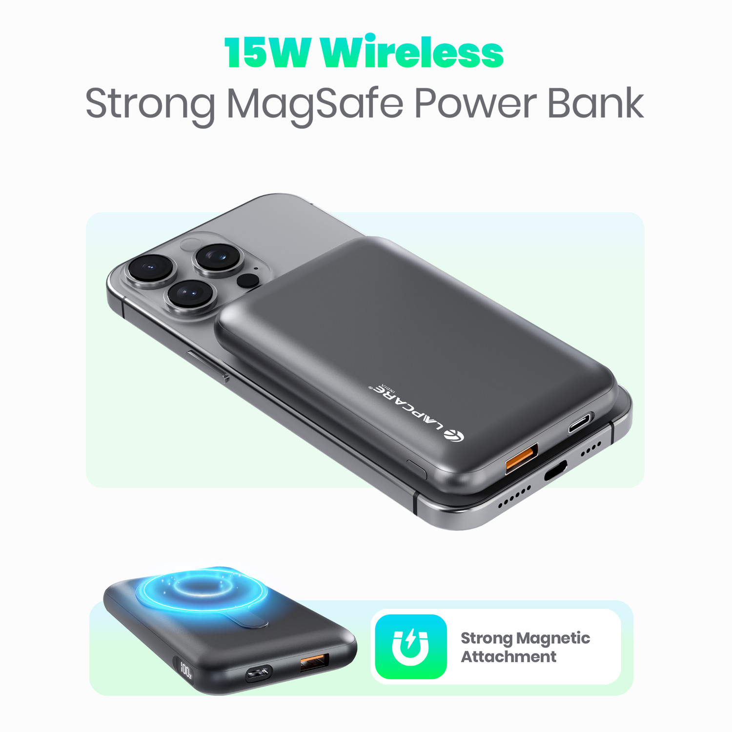 Image of LAPCARE 10000 mAh Wired & Wireless With MagSafe Ultra Compact Pocket Size Power Bank