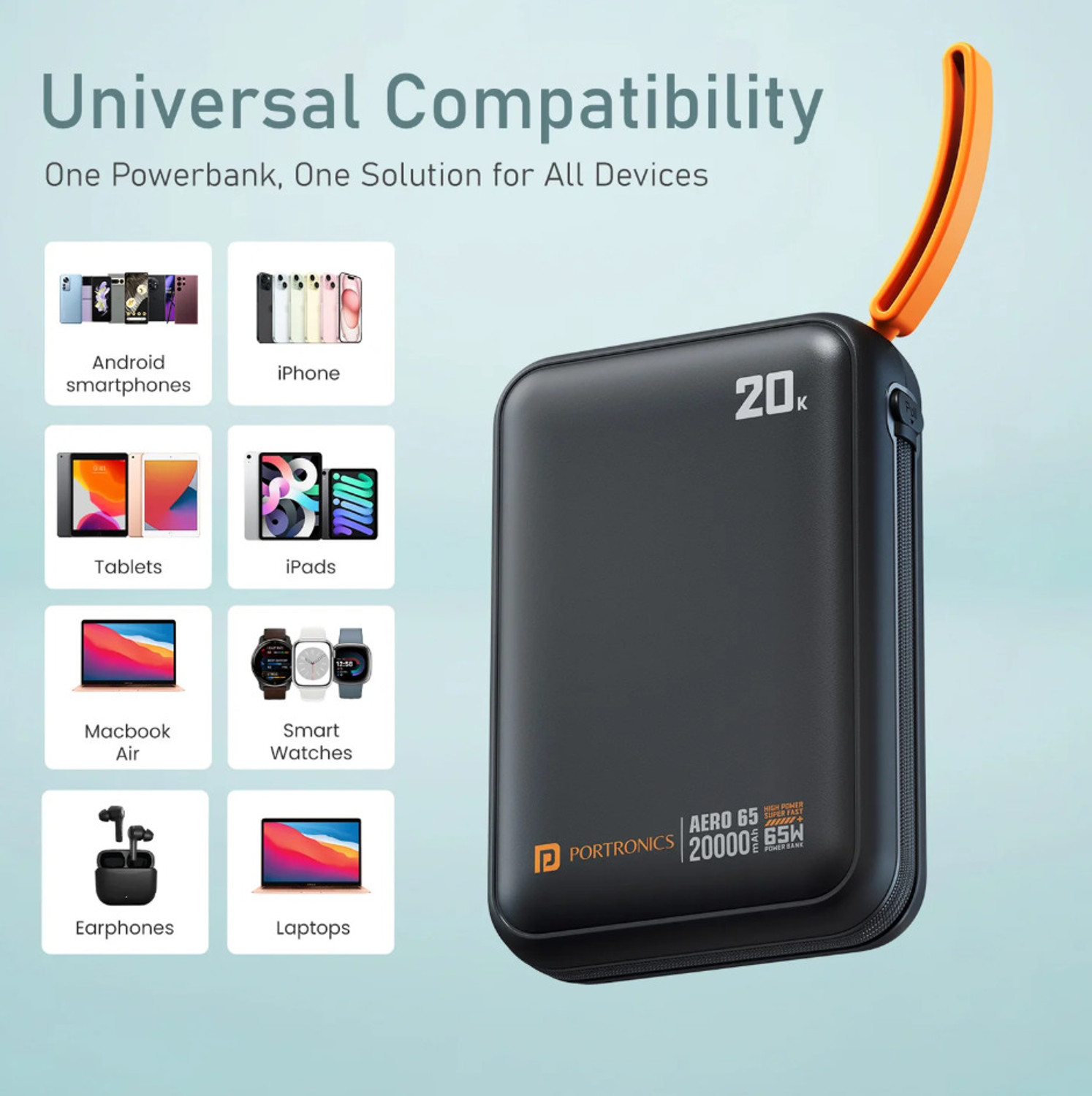Image of Portronics 20000 mAh 65 W Compact Pocket Size Power Bank