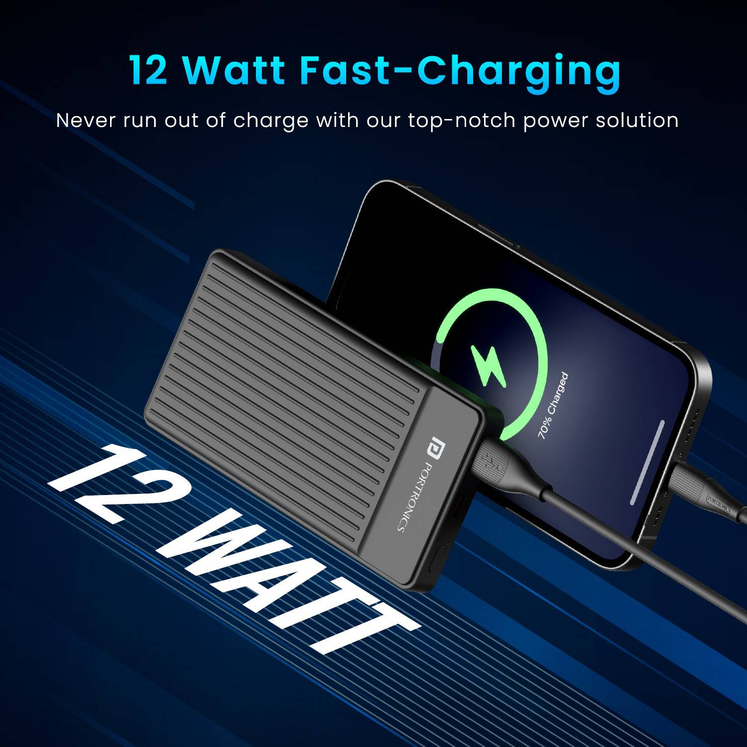 Portronics 10000 mAh 12W Slim Power Bank Black - Image 2