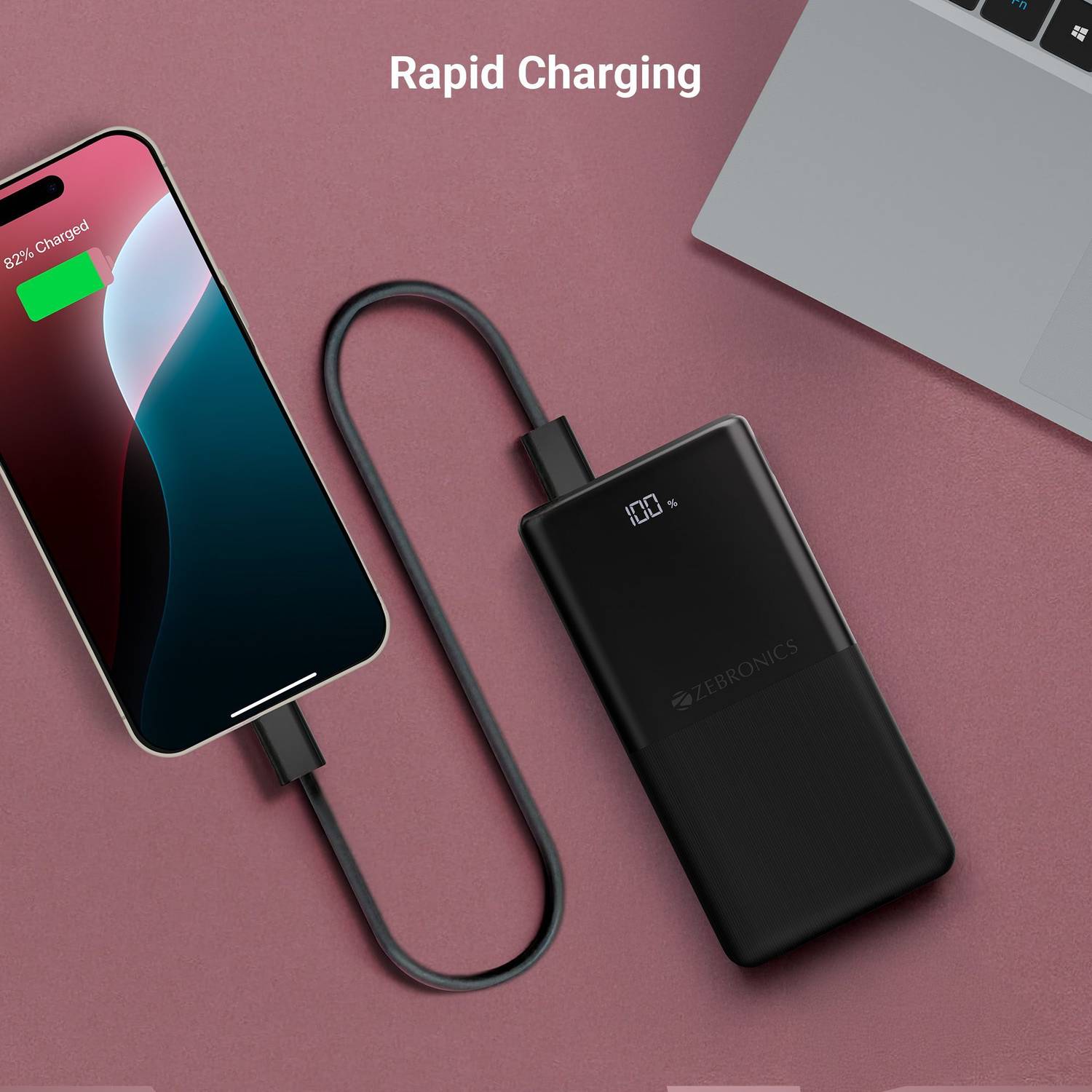 ZEBRONICS 10000mAh 22.5W Slim Power Bank (Black) - Image 4