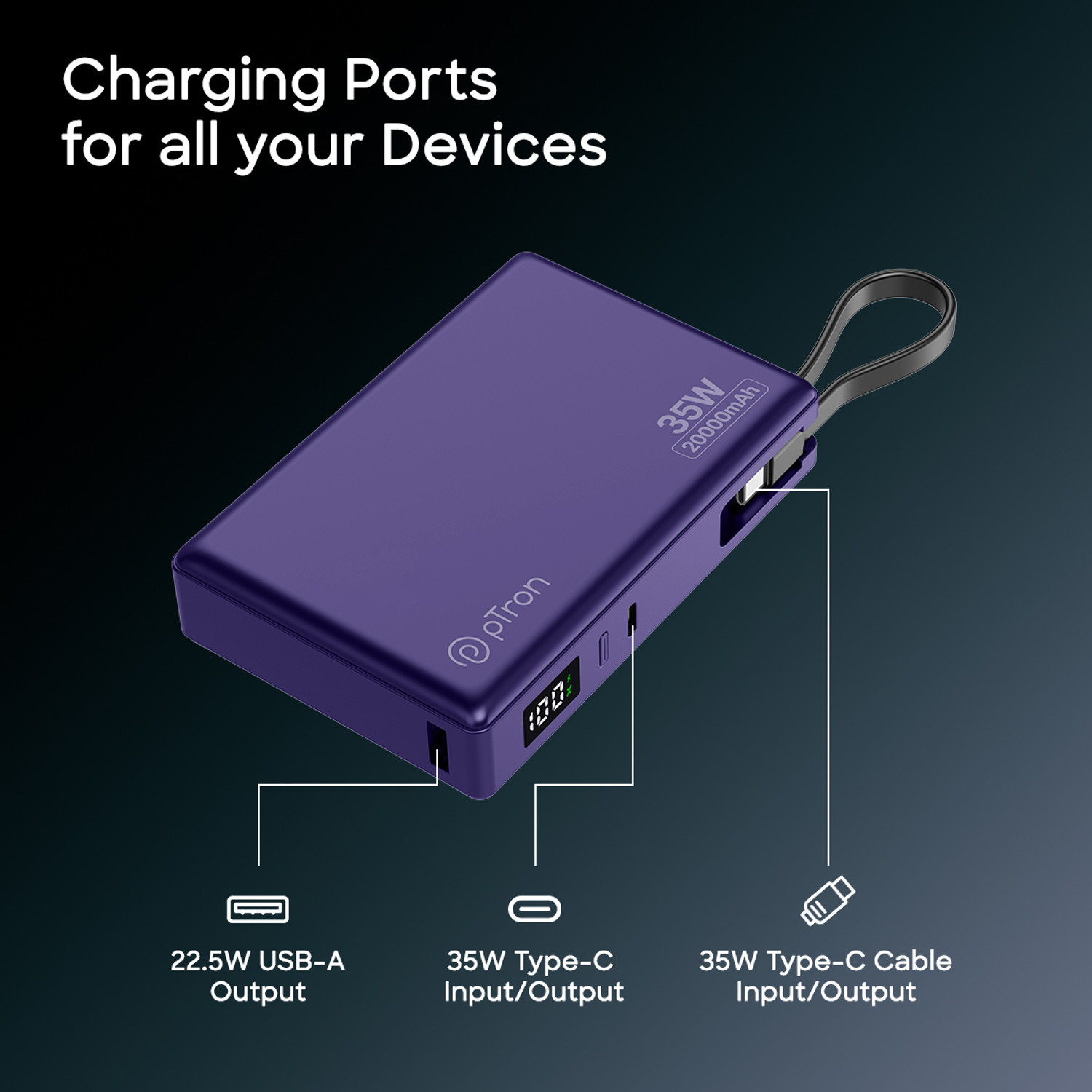 Image of PTron 20000 mAh 35 W Compact Pocket Size Power Bank