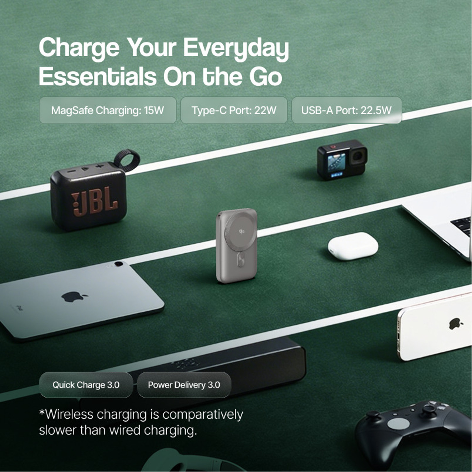 Image of Ambrane 10000 mAh 22.5 W Wired & Wireless With MagSafe Compact Pocket Size Power Bank