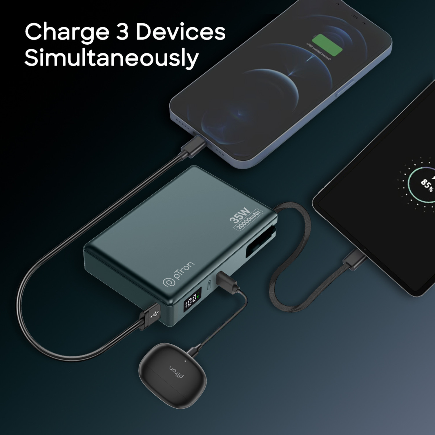Image of PTron 20000 mAh 35 W Compact Pocket Size Power Bank