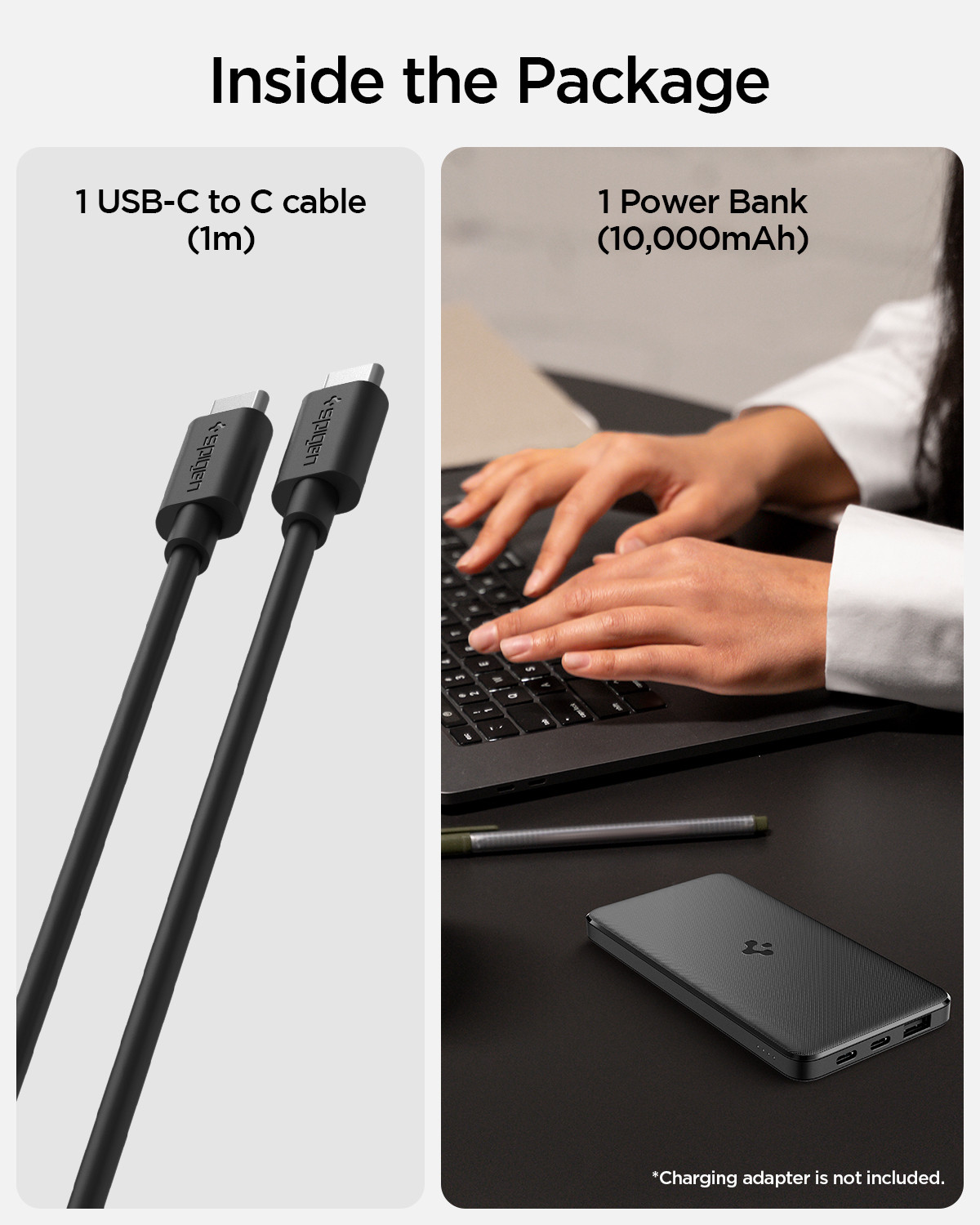 Image of Spigen 10000 mAh 22.5 W Power Bank (Black, Lithium Polymer, Fast Charging for Mobile)