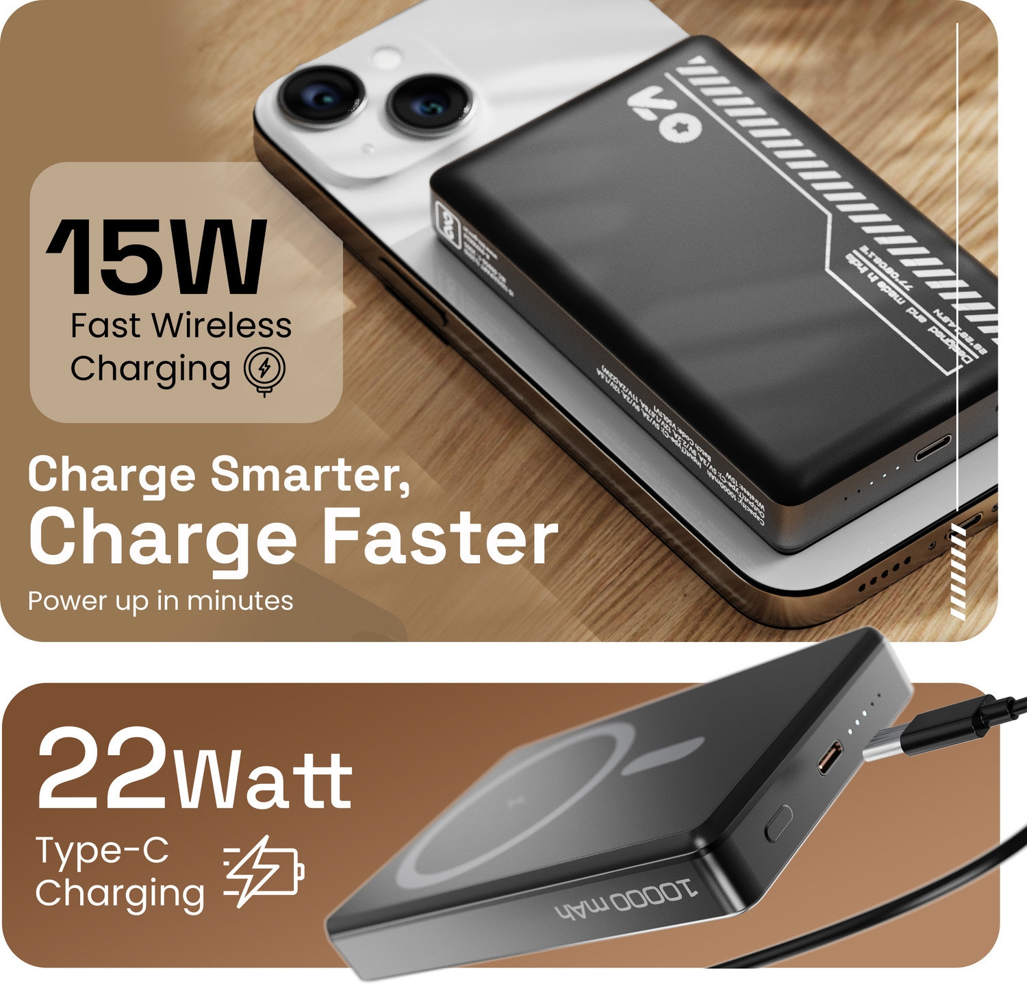 Image of GOBOULT Ampvault V50 10000 mAh 22 W Wired & Wireless With MagSafe Compact Pocket Size Power Bank