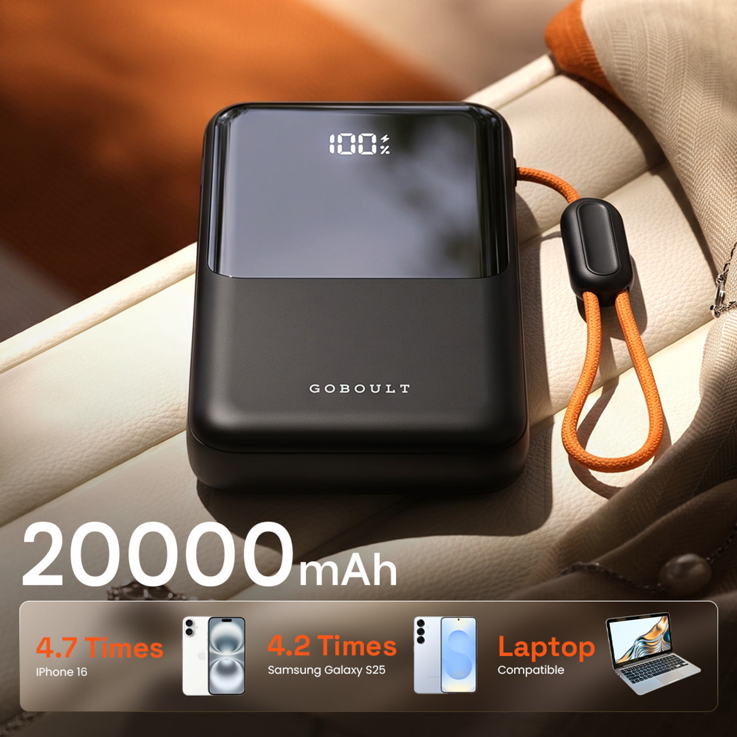 Image of GOBOULT Ampvault V20 Pro 20000 mAh 45 W Compact Power Bank (Jet Black, Fast Charging, Mobile, Smartwatch) 20000 mAh 45 W Power Bank