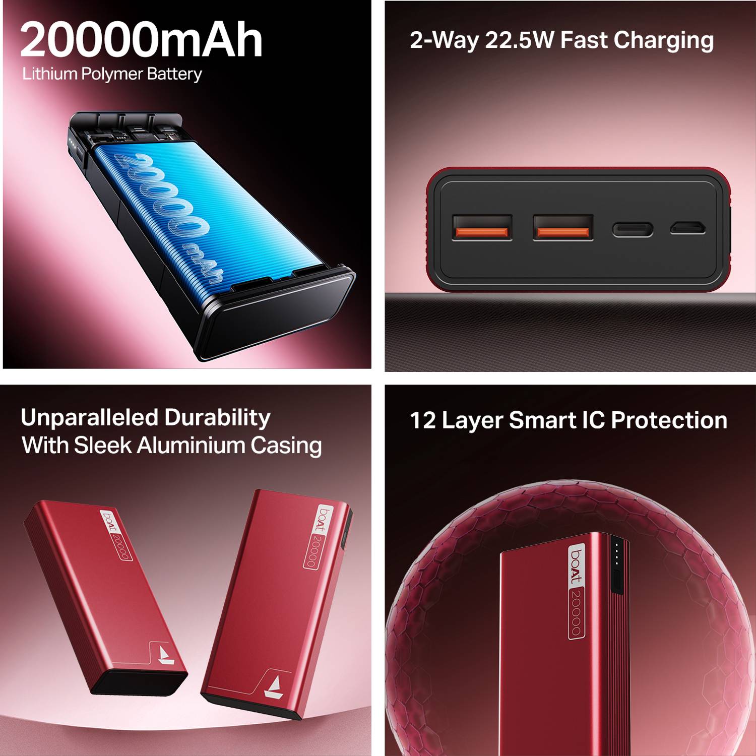 boAt 20000 mAh 22.5W Red Power Bank - Image 2