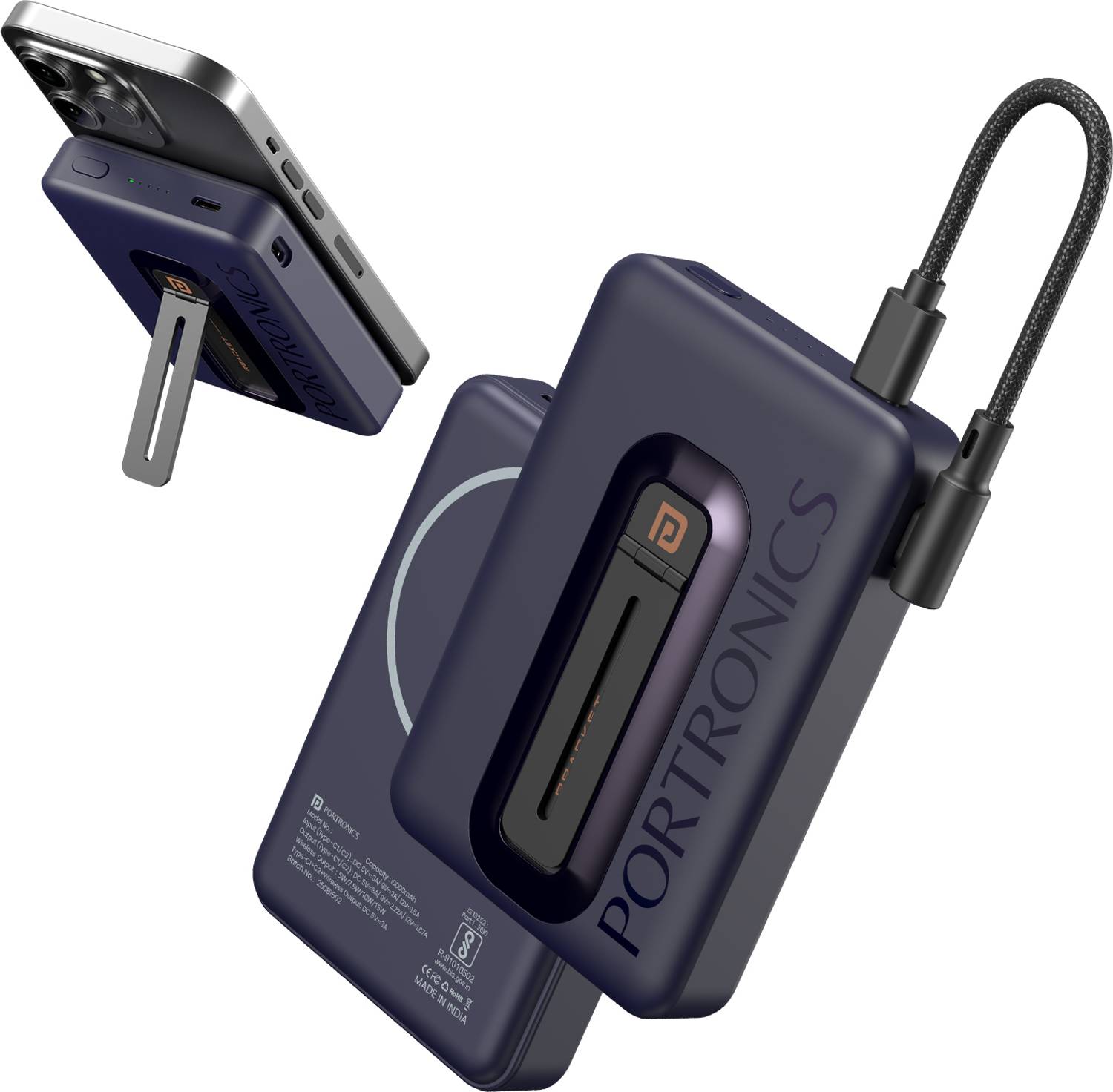 Portronics 10000 mAh 20 W Wired & Wireless With MagSafe Compact P