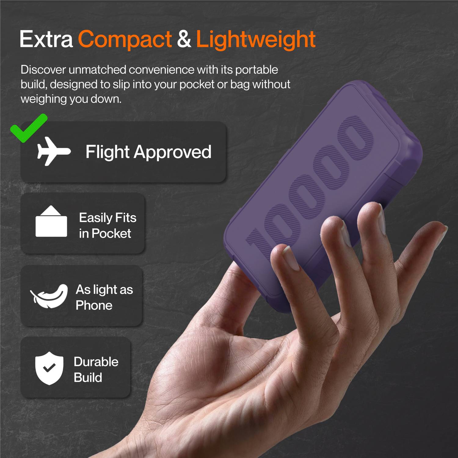 Ambrane 10000 mAh 22.5 W Mini Purple Power Bank - Image 4