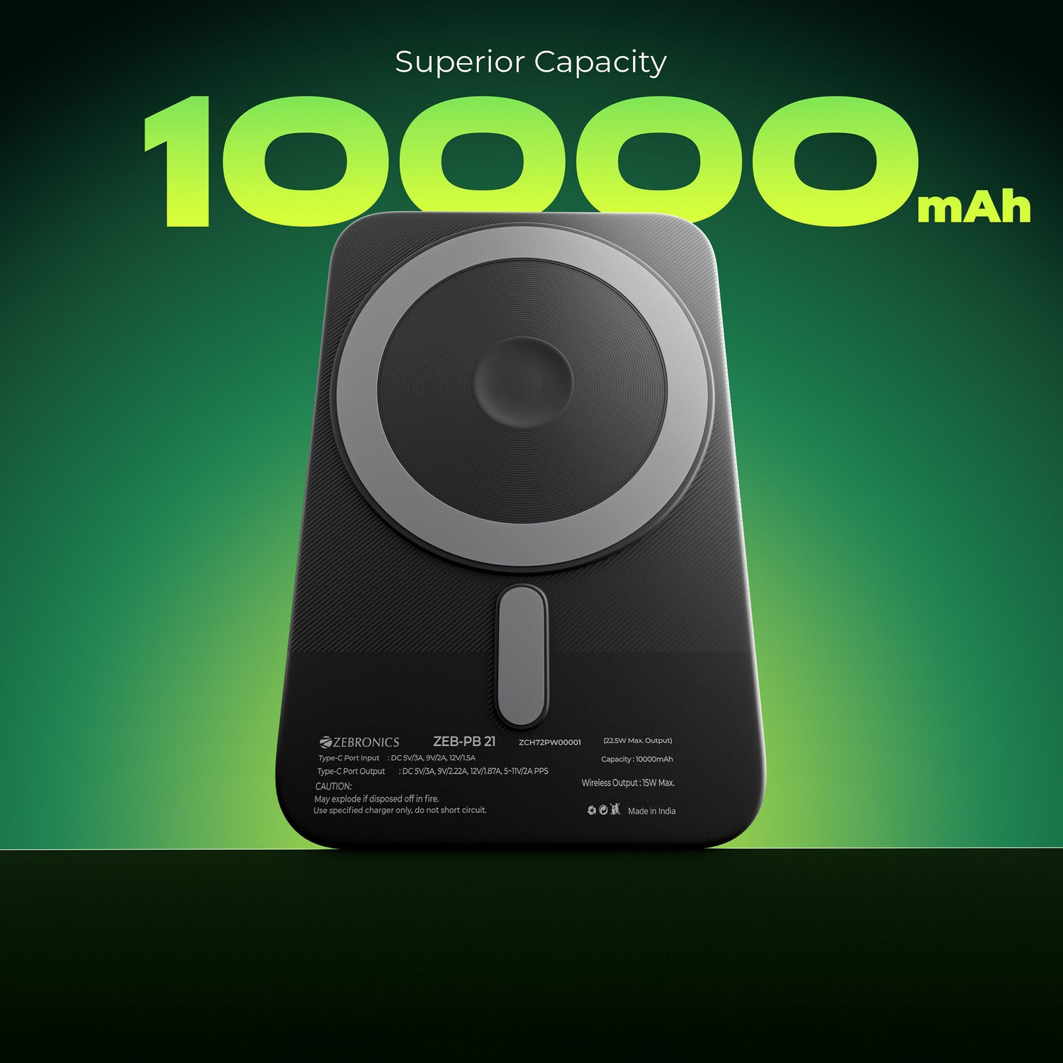 Image of ZEBRONICS 10000 mAh With MagSafe Power Bank