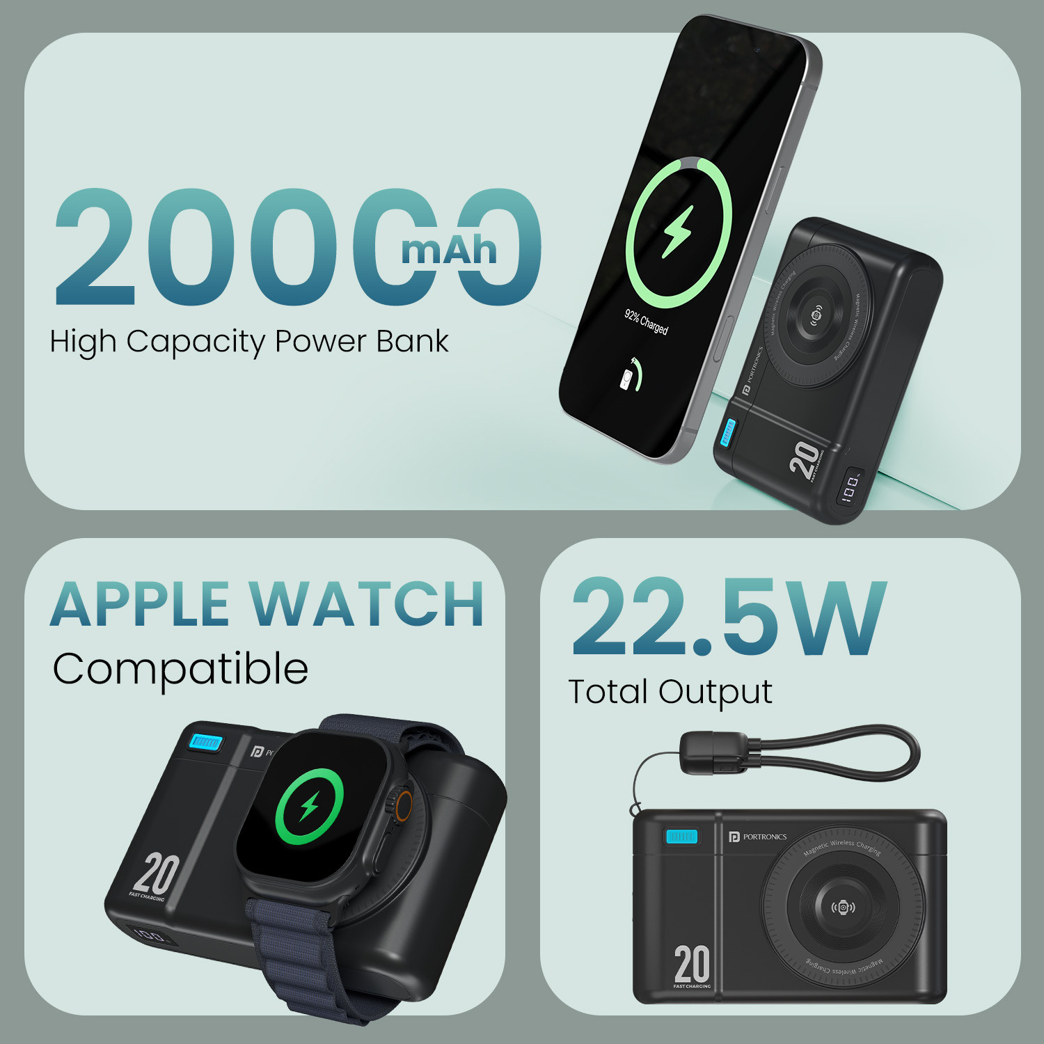 Image of Portronics 20000 mAh 22.5 W Wireless Compact Pocket Size Power Bank