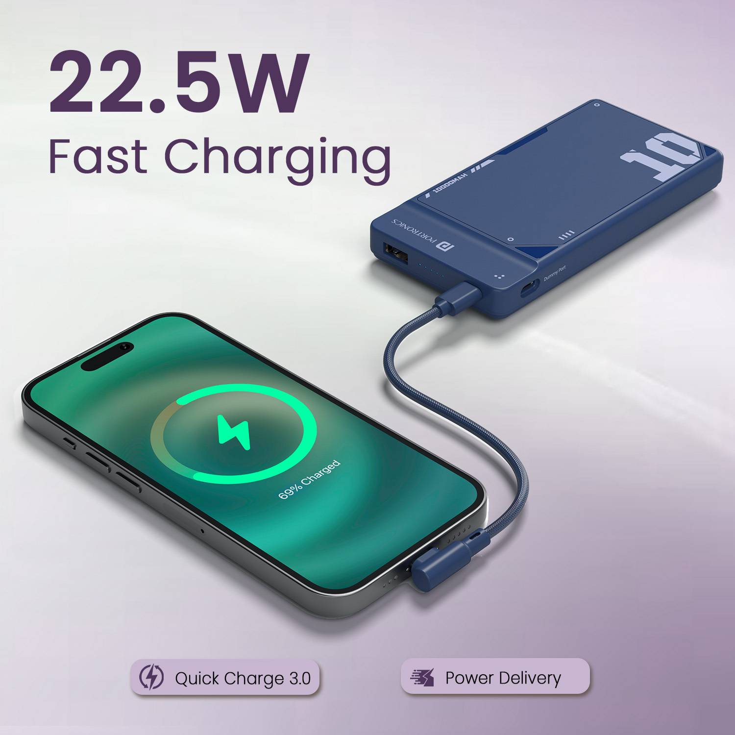 Portronics 10000 mAh 22.5W Compact Power Bank Blue - Image 3